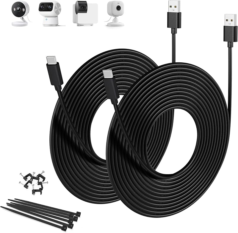 Basesailor USB C Power Extension Cable 20FT/2Pack,Extra Long USB A to USB C | Charging Cord 2.0 for Blink Outdoor 4,Petcube Cam 360,TP-Link Tapo 2k C120 Security Camera Outdoor Indoor,SoloCam C210/S340