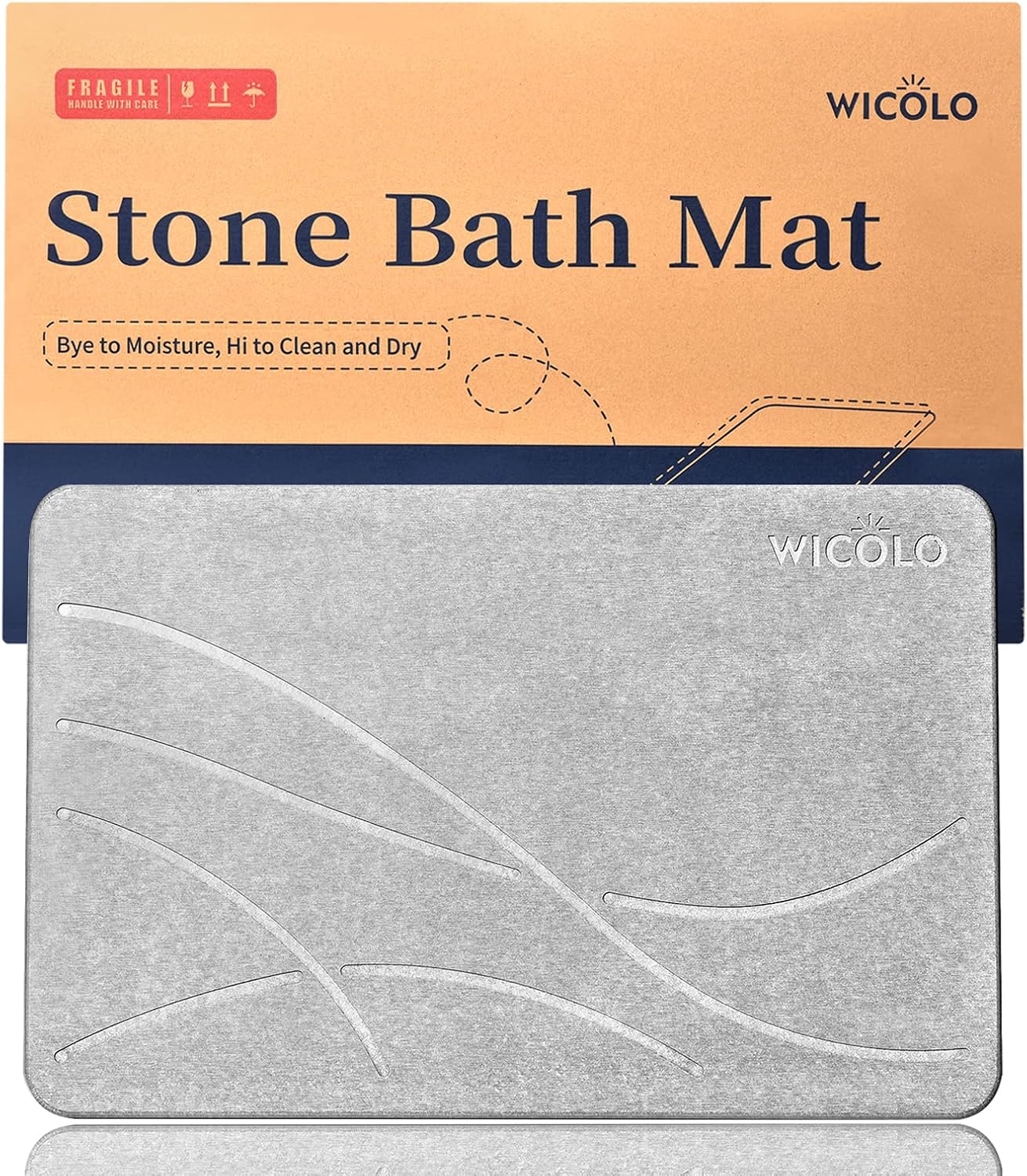 WICOLO Stone Bath Mat, Diatomaceous Earth Shower Mat Non Slip Instantly Removes Water Drying Fast Bathroom Mat Natural Easy to Clean (23.5 * 15inch, Light Grey)