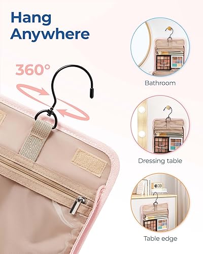 Miniatura 6 de BAGSMART Neceser de viaje, bolsa de maquillaje de gran capacidad, bolsas de cosméticos para mujeres con gancho para colgar, resistente al agua para