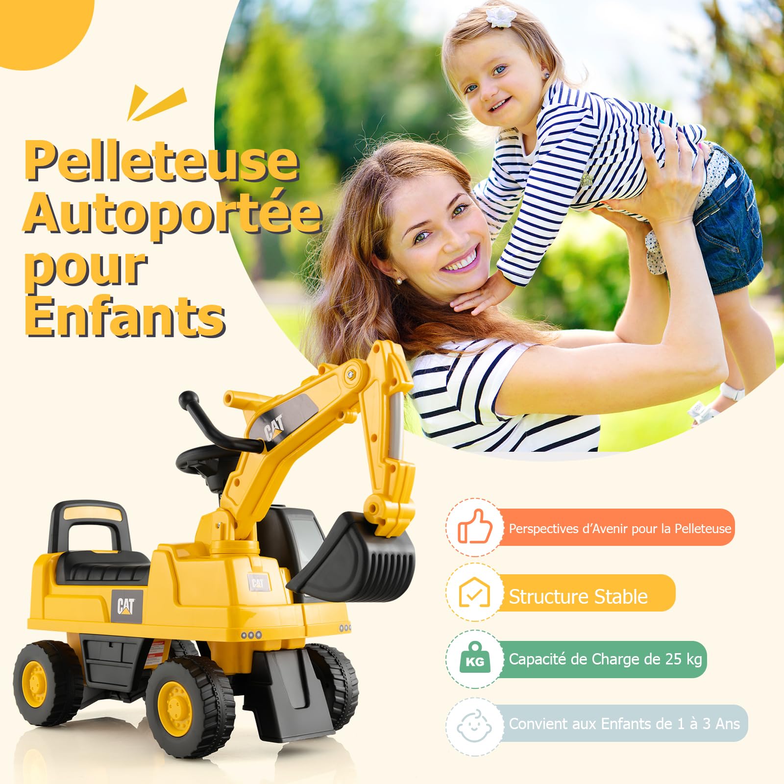 GOPLUS - Excavador para niños con brazo de ángulo ajustable, pala con bocina simulada, juguete de tractopala con espacio de almacenamiento, adecuado para niños de 1 a 3 años, amarillo + negro