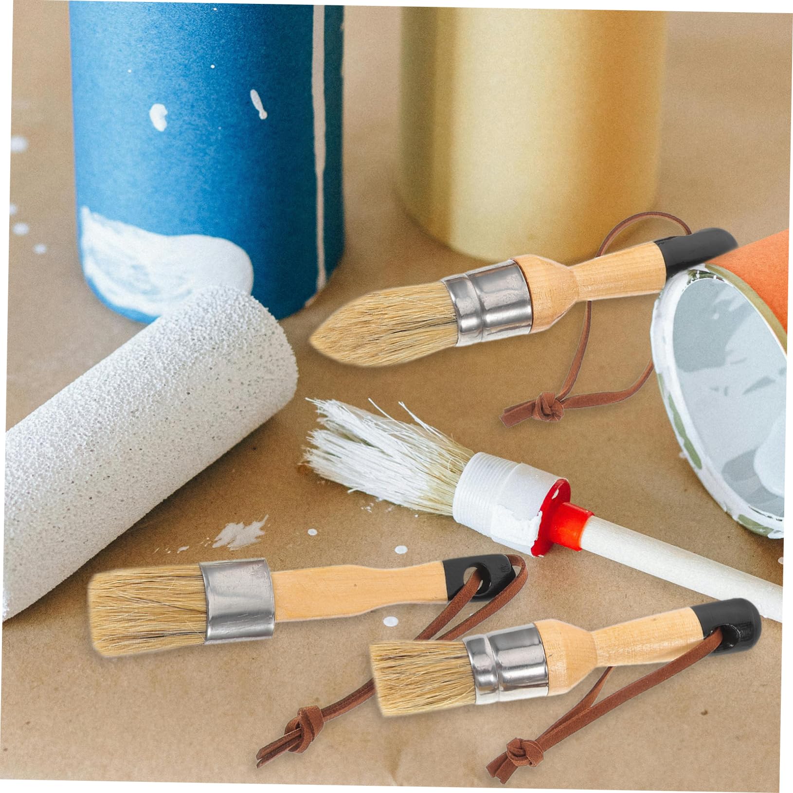 SHINEOFI 3 Series Juego De Pincel De Cera Casa Mancha Artesanía Interior Pinceles Brocha Mate Equipo Redondo Oscuro Pintar Pincel De Pintores De Madera 3 Piezas*3