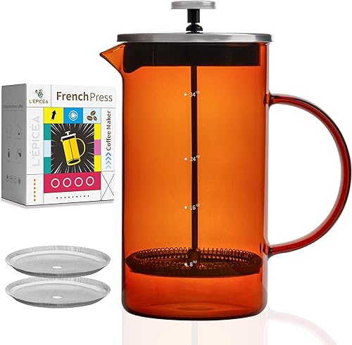 L'ÉPICÉA Cafetera de prensa francesa de 34 onzas, prensa francesa, prensa de café, resistente al calor, cafetera de prensa francesa de vidrio de