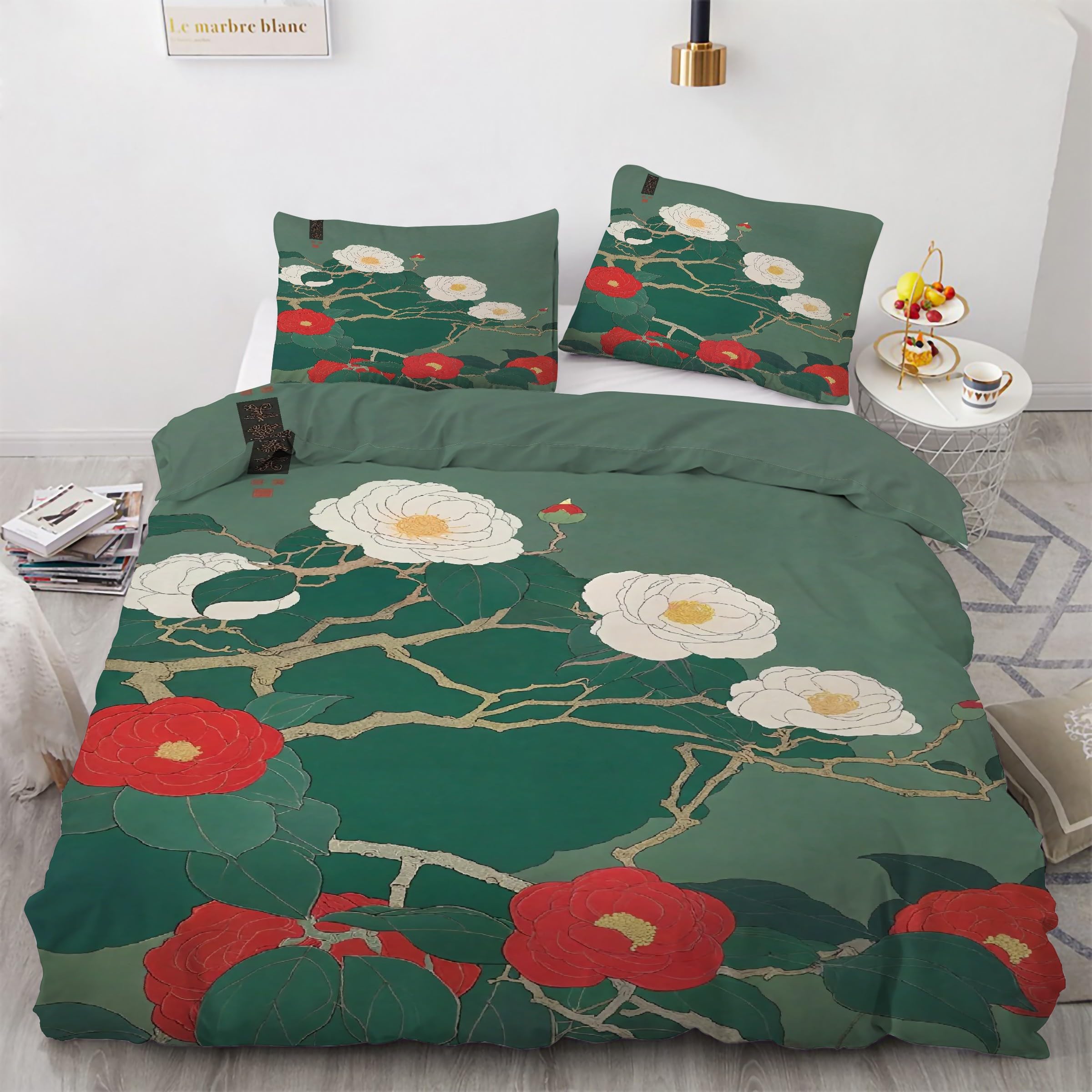 Housse de couette 200x200 rouge en microfibre douce avec 2 taies d'oreiller