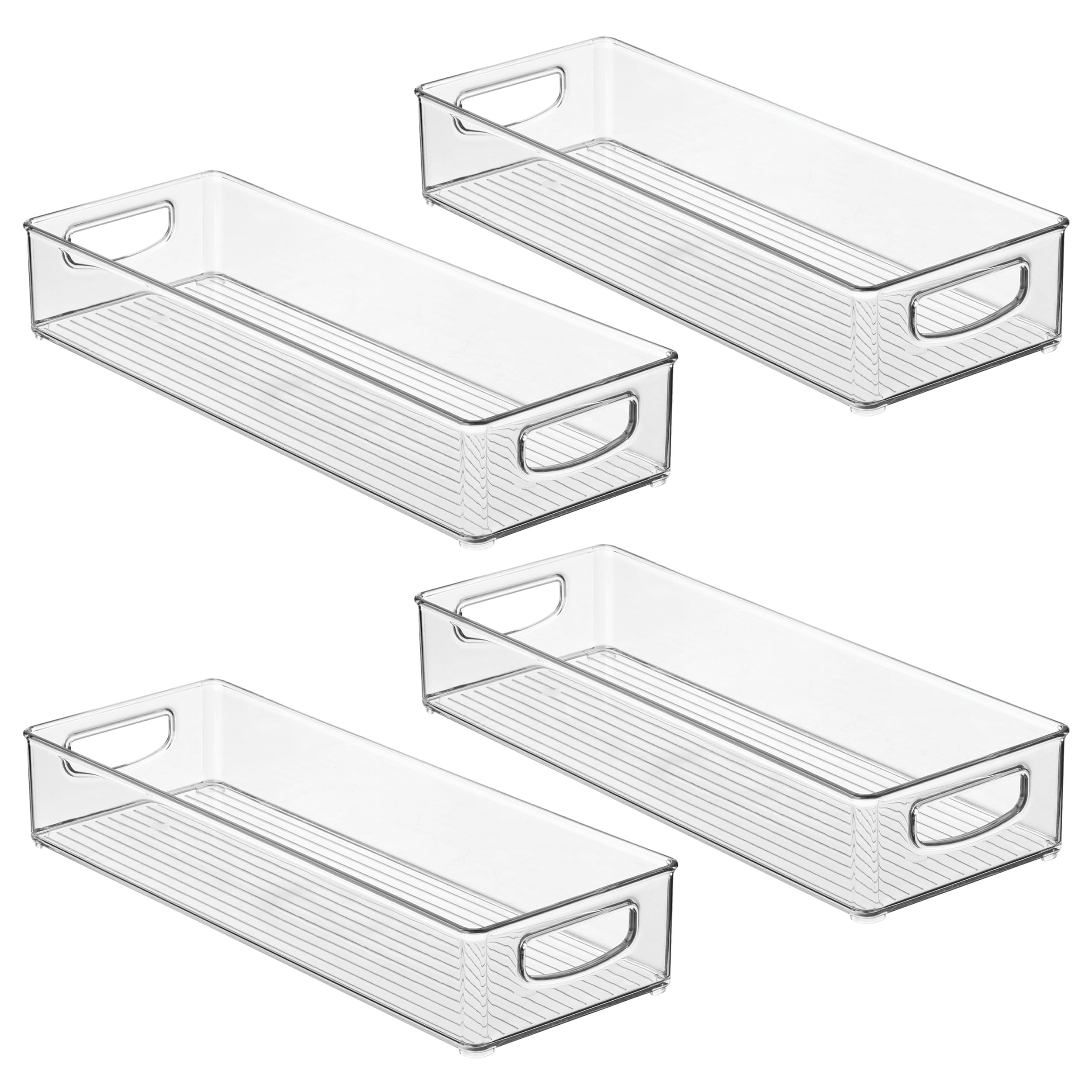 InterDesign iDesign - Contenedor apilable de plástico para despensa, organizador con asas para armarios o nevera, juego de 4, transparente