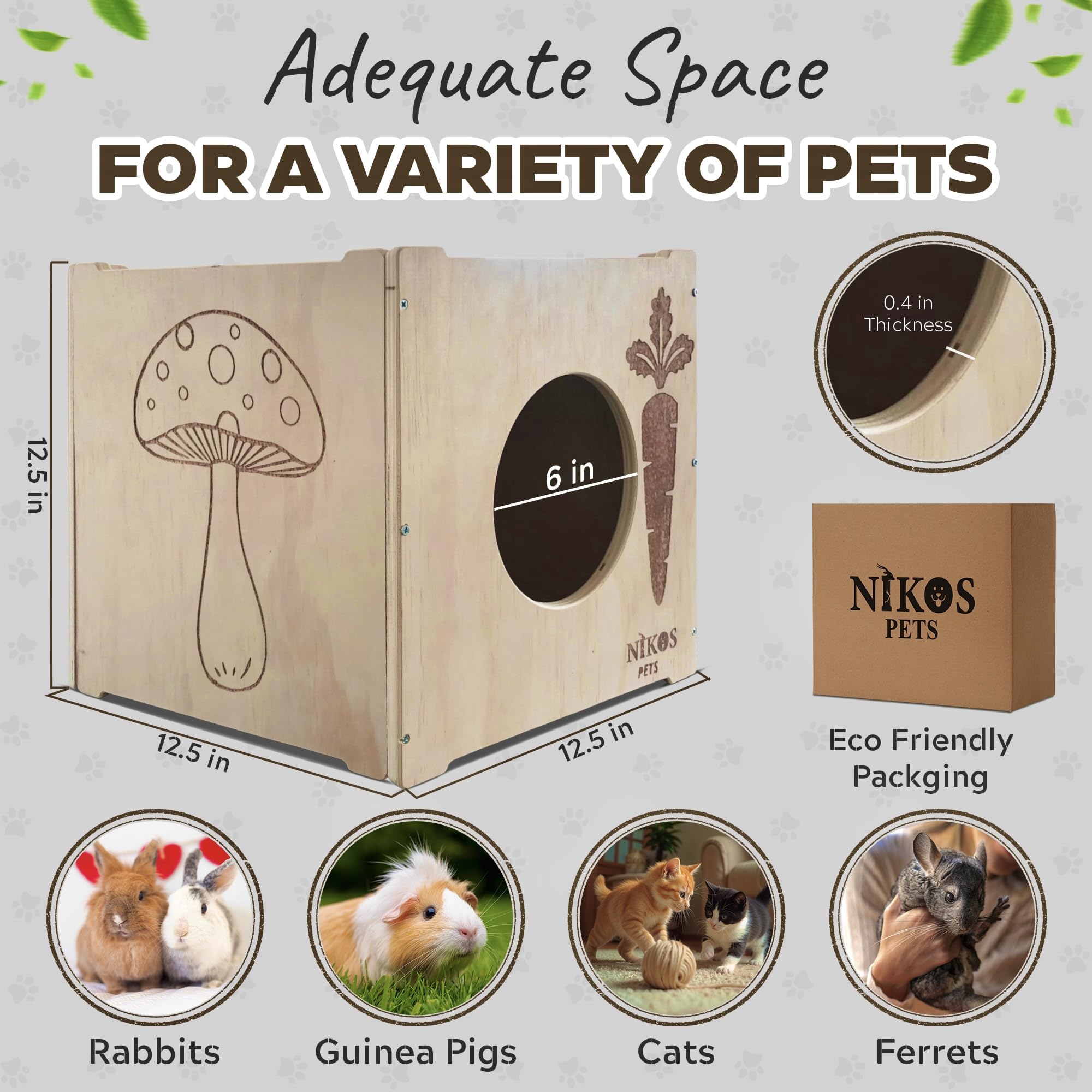 Nikospets - Casa y escondite para conejos y conejos, escondite y cabaña de conejos, escondite y hogar de conejillos de indias, casa y refugio de chinchilla, hámster, casa para gatos al aire libre