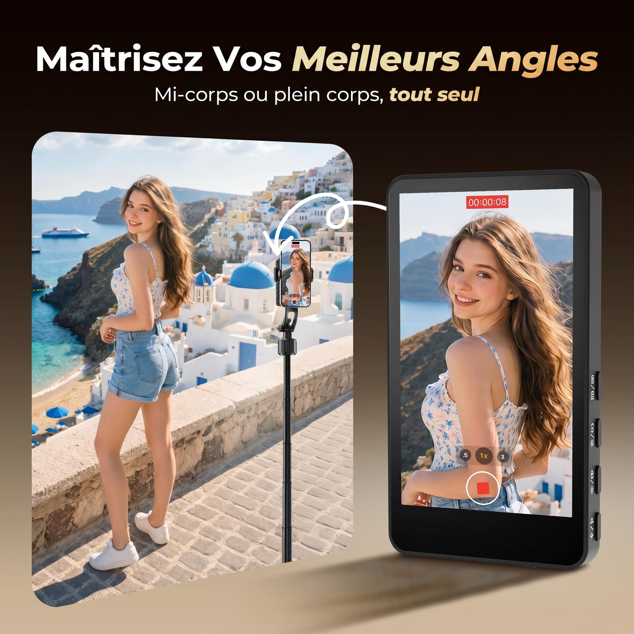 SYNCO XView Écran Moniteur Selfie pour iPhone 7-17 & Android (Noir) | Sans Fil 50m, Batterie 3H, Support 1080p, Latence 40ms, Retour Caméra Arrière, Haut-Parleur Intégré pour Vlog & YouTube