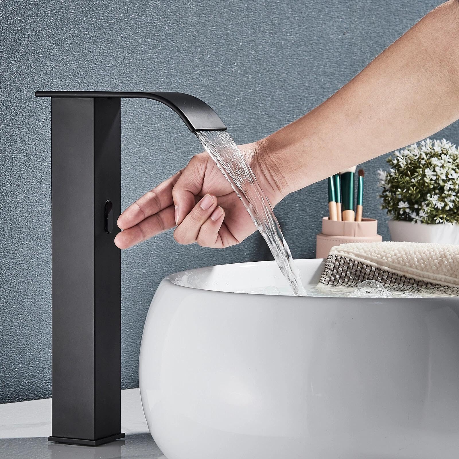 robinet lavabo infrarouge noir, automatique robinet lave main, robinet de salle de bain monocommande pour eau chaude et froide