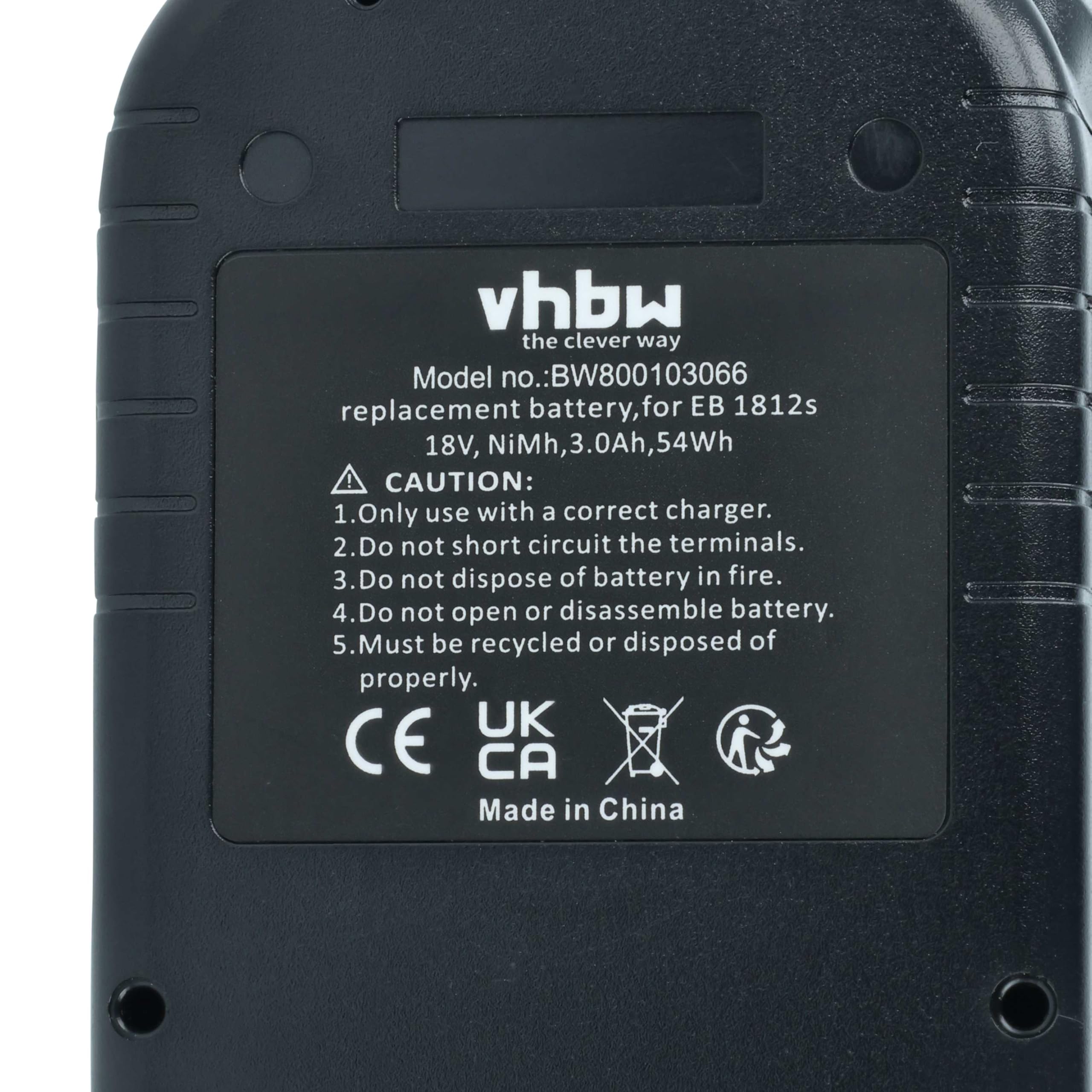 vhbw Akumulator kompatybilny z Hitachi UB 18DL, UB 18D, WH 18DFL, WR 18DMR, WH 18DMR, WR 18DL, WH 18DL Tool (3000 mAh, NiMH, 18 V)