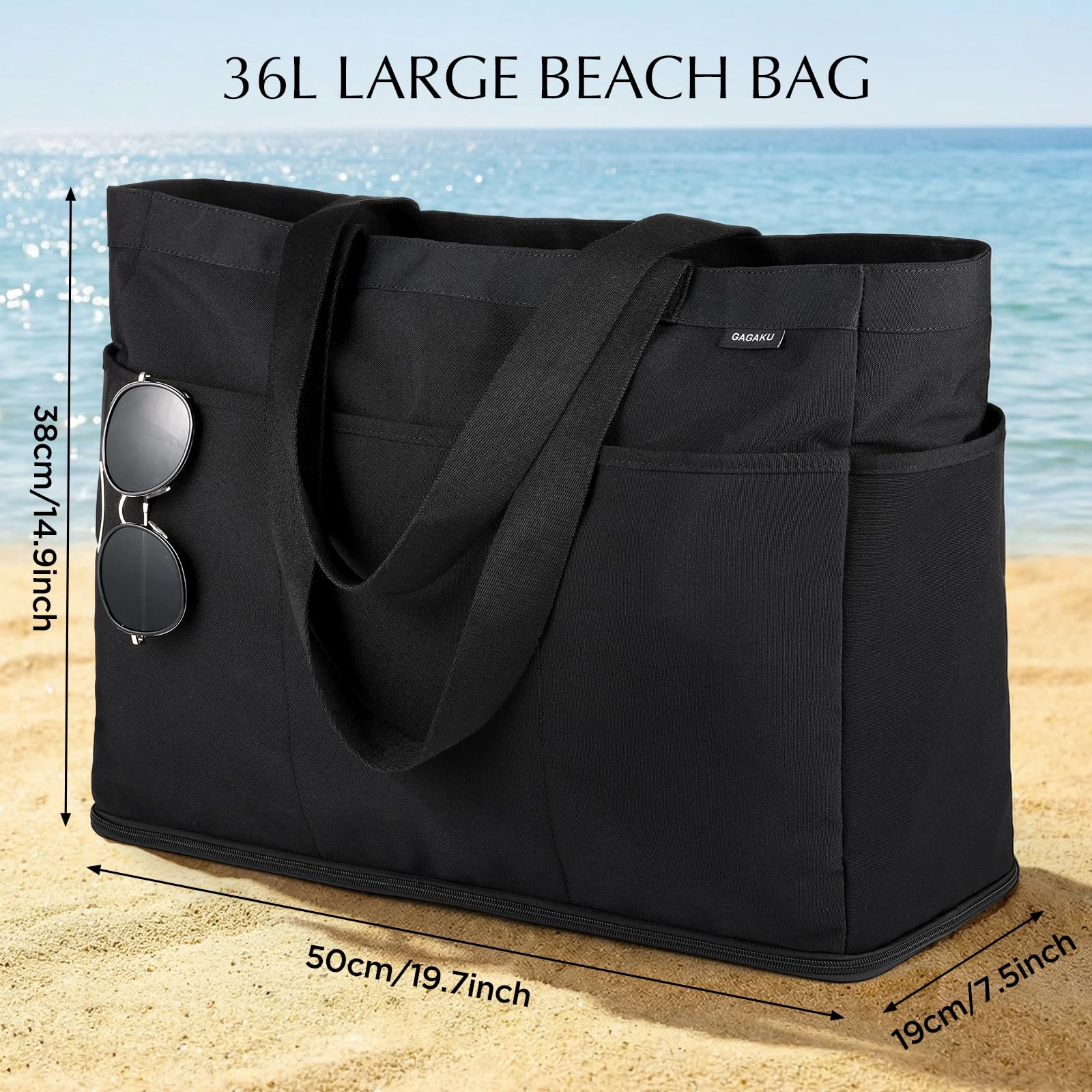 GAGAKU Bolsa de playa XXL con compartimento frigorífico, impermeable, con cremallera, plegable, grande, para familia, mujer, piscina, viajes, color azul, 50 x 38 x 19 cm