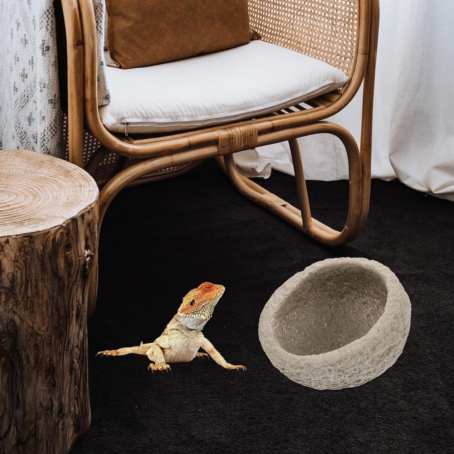 Toyvian 2pcs Reptile Feeding Bowls Resin Imitation Stone Lizards Feeder Heavy-Duty Stable Food and Water Basins for Tortoises and Lizards Terrarium Use