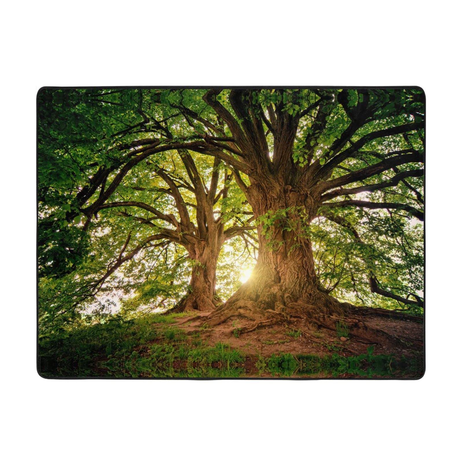 Tapis de sol antidérapant en flanelle épaisse imprimée arbre 160 cm
