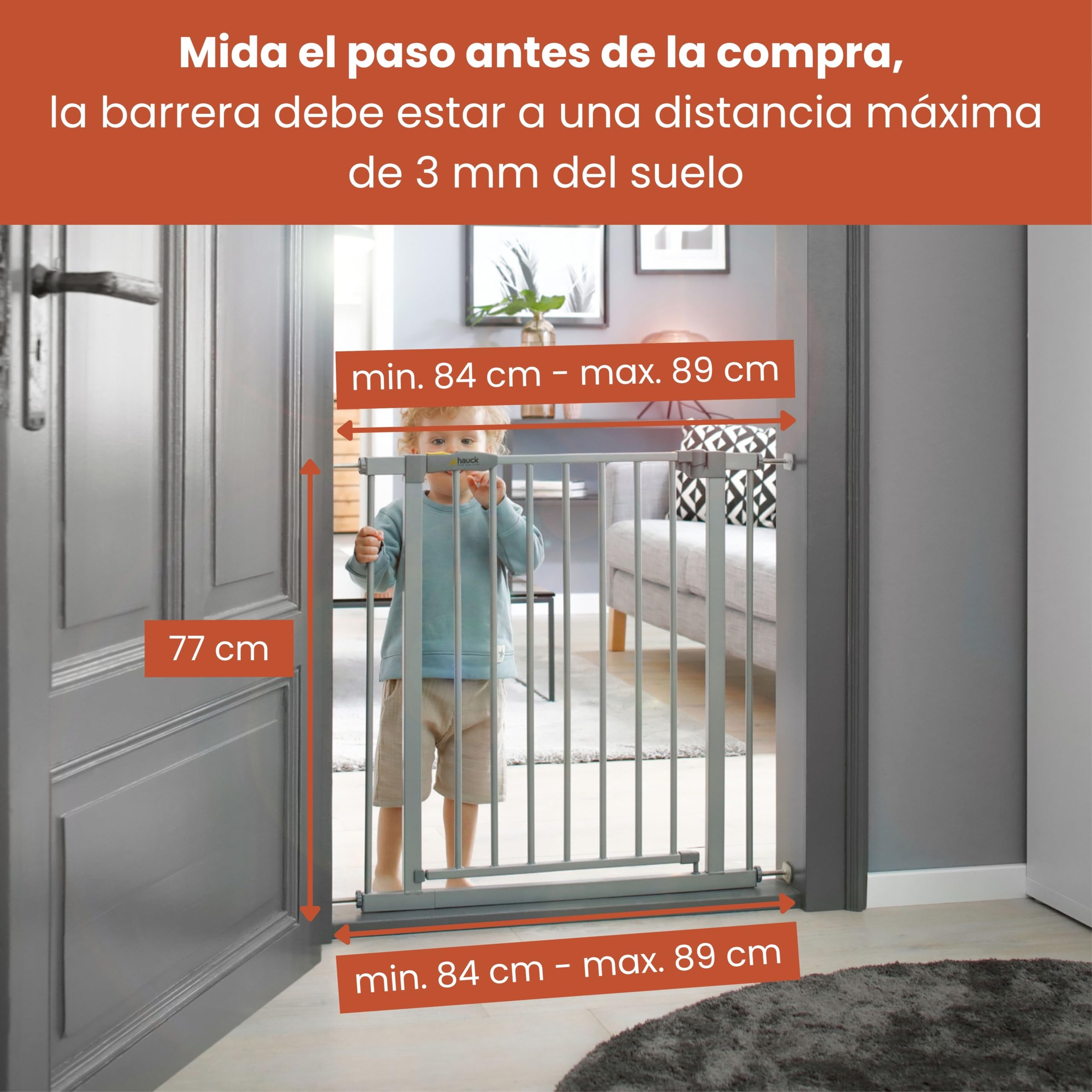 hauck Stop N Safe 2 Silver Barrera Seguridad Niños | Valla Infantil para Puertas y Escaleras de 84 a 89 cm – Sin Taladrar – Seguridad Bebé - Aptas como Vallas para Perros – Solo para Interiores