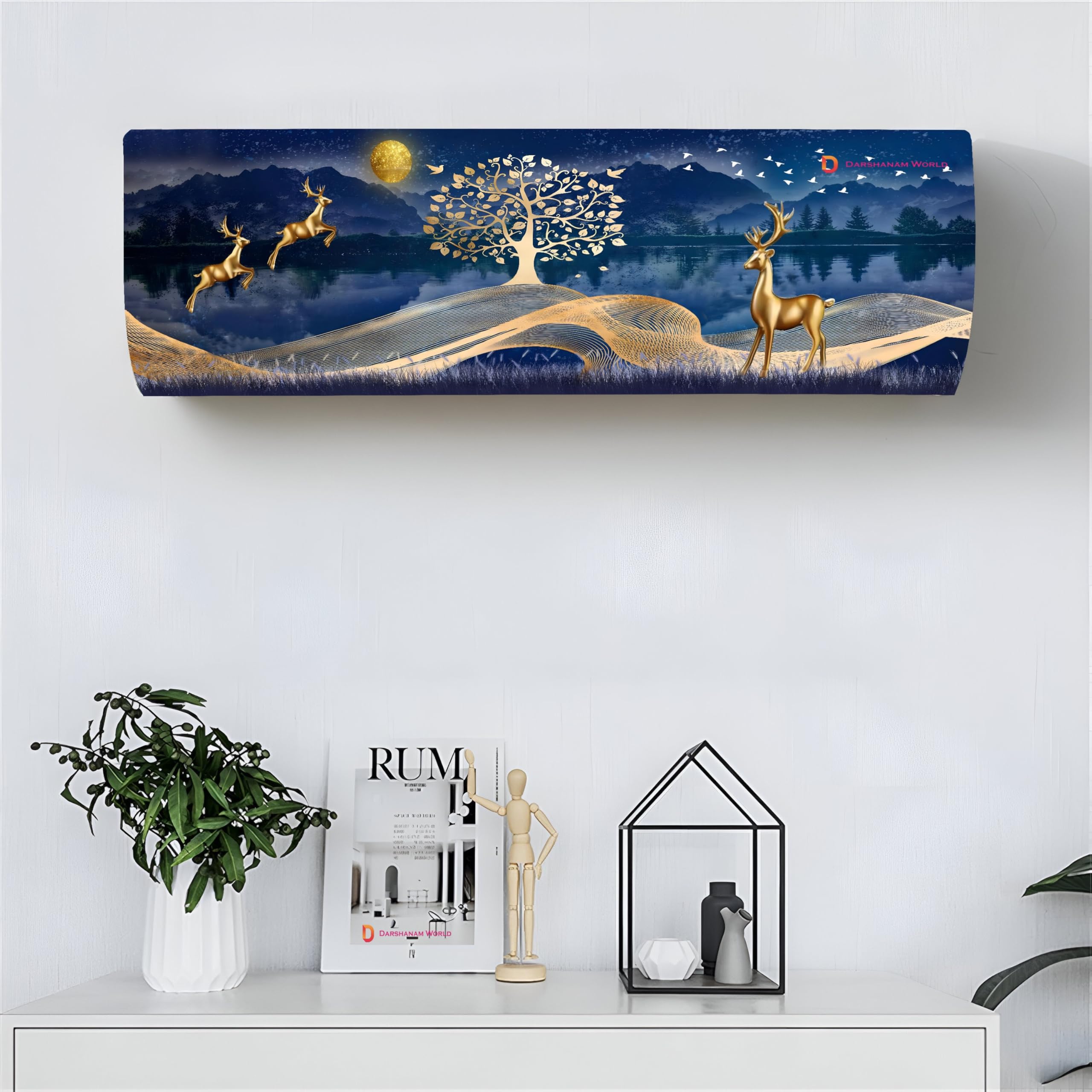 DARSHANAM WORLD Beatiful Designer Ac Cover For 1.5 Ton/ Printed Air Conditioning Dust Cover Folding Design Cover For Indoor And All Type AC Split Cover(97 x 31 x 21.5cm)