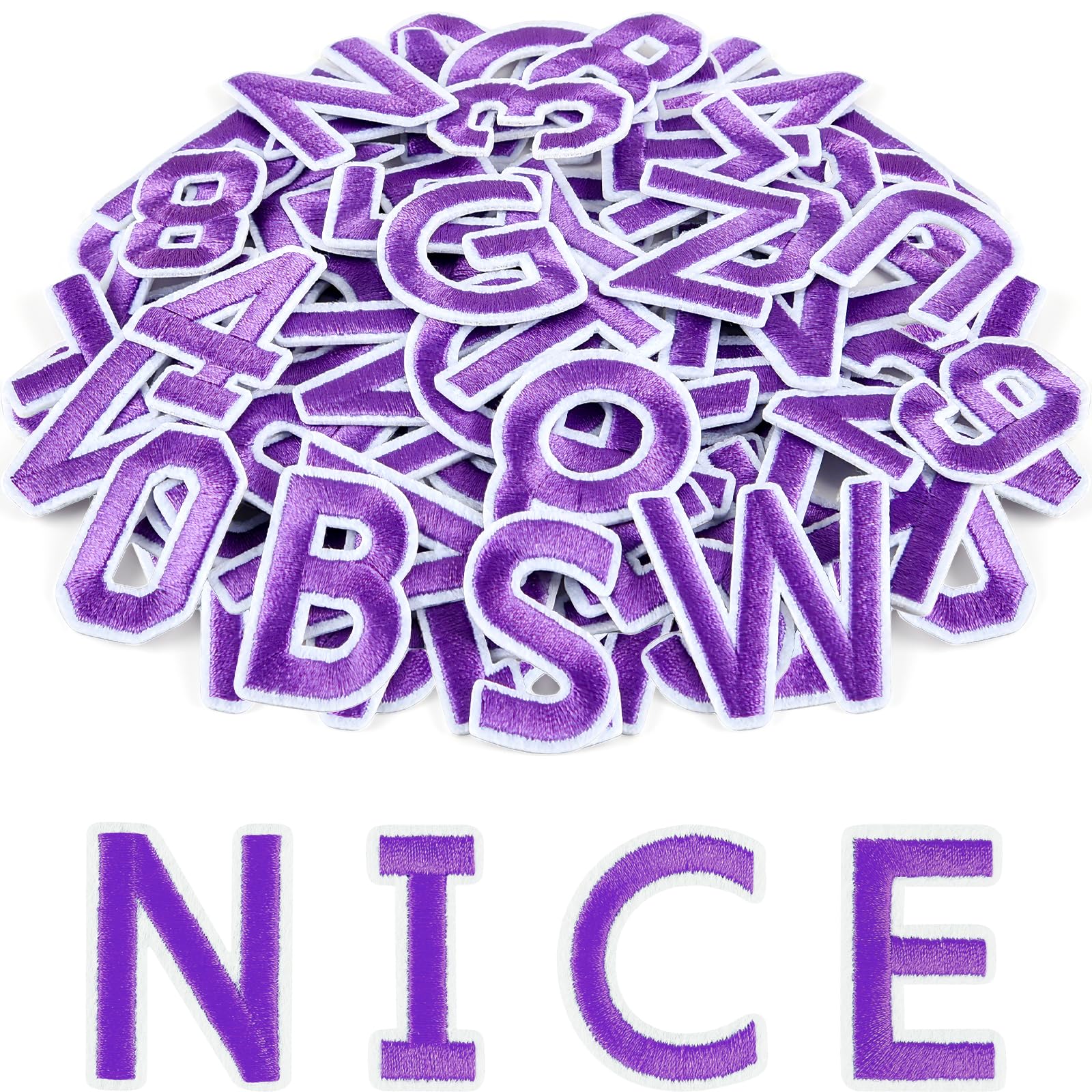 ASTARON 36 Pcs Iron on Letters and Numbers Patches, 1.5 Inch Alphabet Embroidered Patch A-Z, Numbers 0-9 Patches Alphabet Cloth Patch for Clothes, Socks, Jeans, Hat, DIY Accessories(Purple) — image 1
