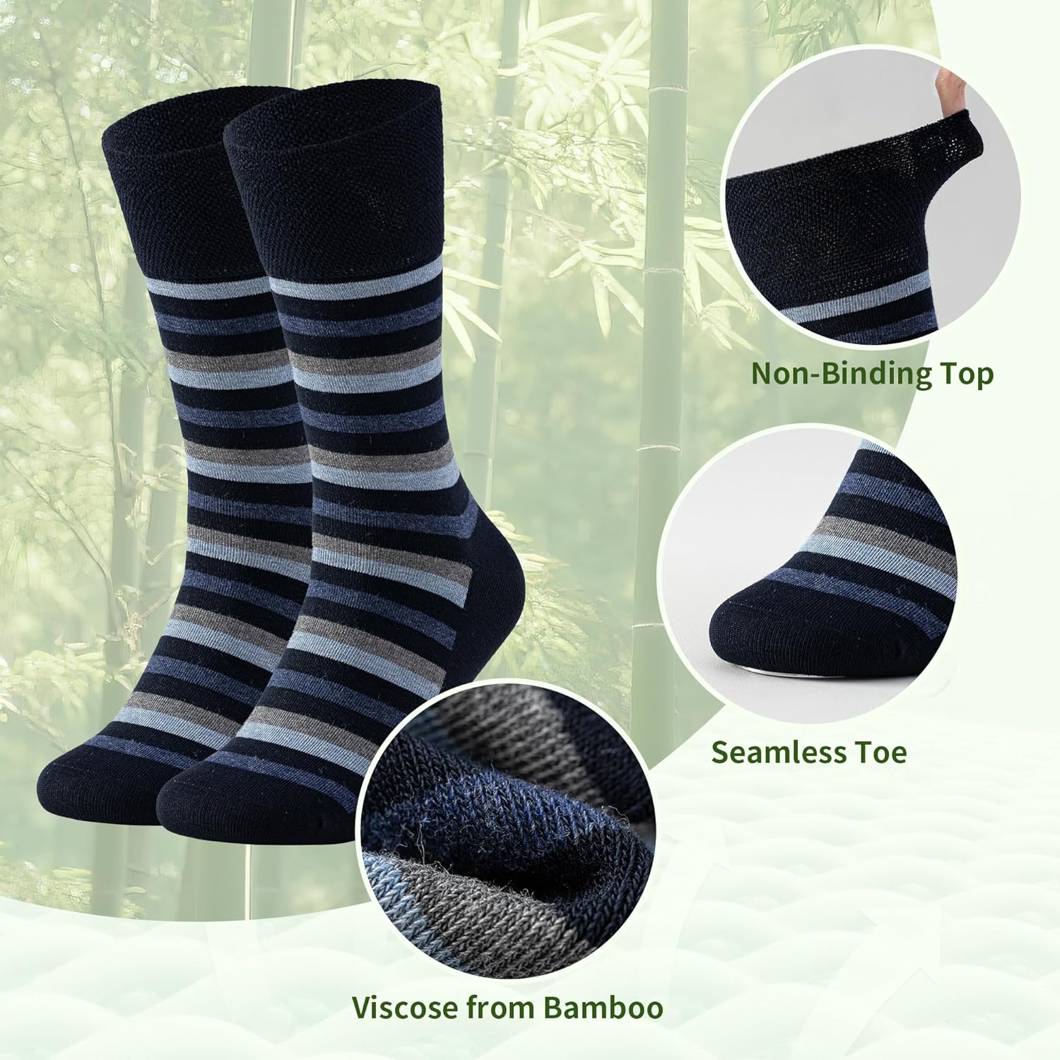 5 Pairs Diabetic Socks for Men,Viscose from Bamboo Non Binding Top Crew Dress Socks for Edema,Sensitive Feet - Image 3