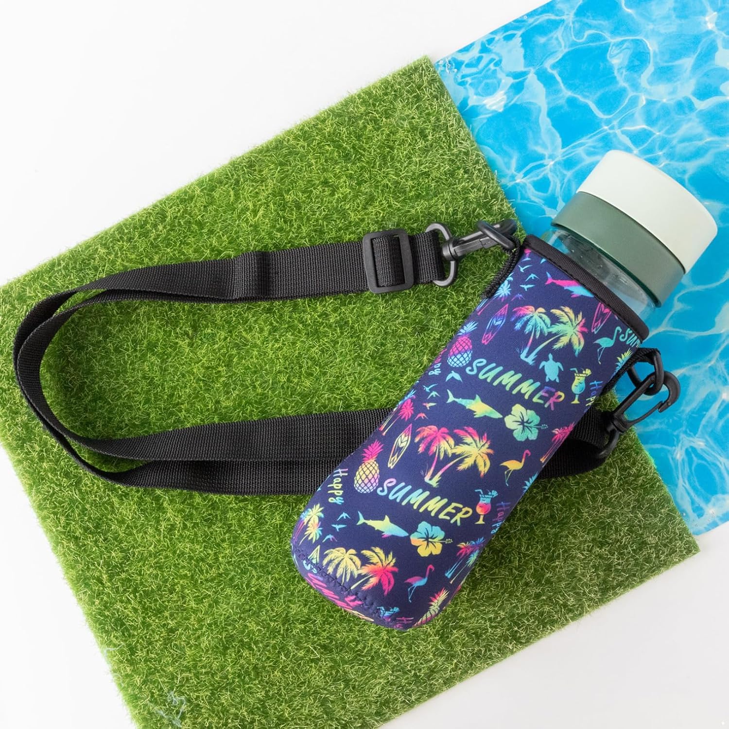 FEESHOW 2pcs 22oz Neoprene Water Bottle Carrier Bag Insulated Cup Sleeve with Shoulder Straps Bottle Case Holder for Outdoor Biking Hiking Colorful One Size image 2
