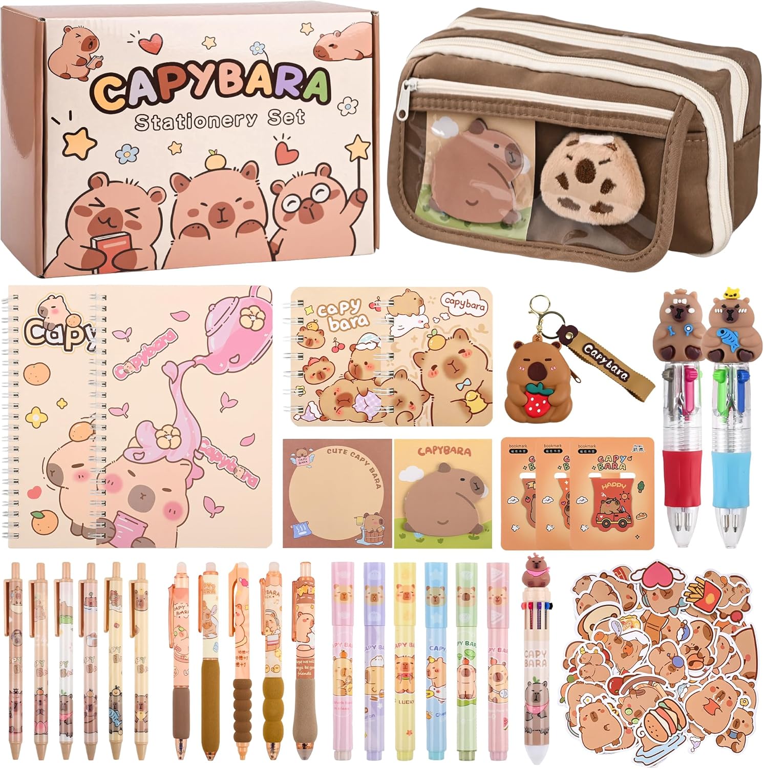Ulema 80pcs Cute Capybara Stationery Set Birthday Capybara Gifts for Boys Girls Back to School and Classroom Rewards Kawaii School Supplies with Capibara Stuff.