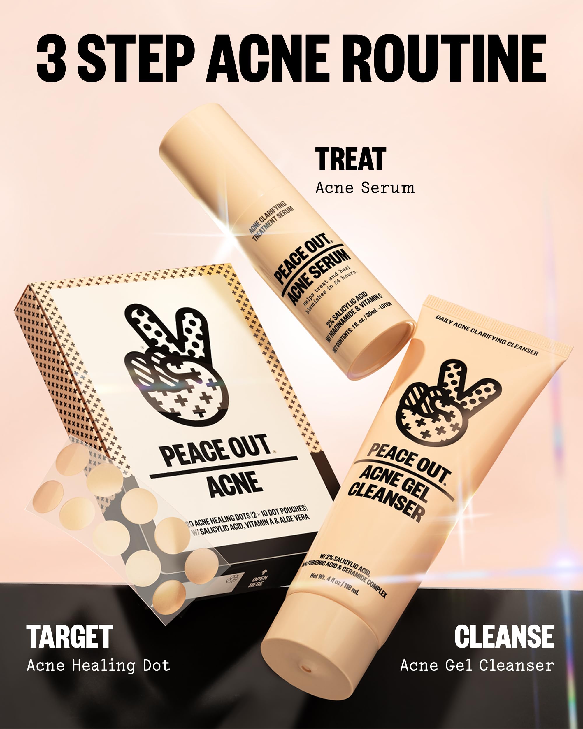 PEACE OUT Parches hidrocoloides para curar el acné, tratamiento de manchas de acné con ácido salicílico, retinol y aloe vera para imperfecciones y brotes (40 unidades)