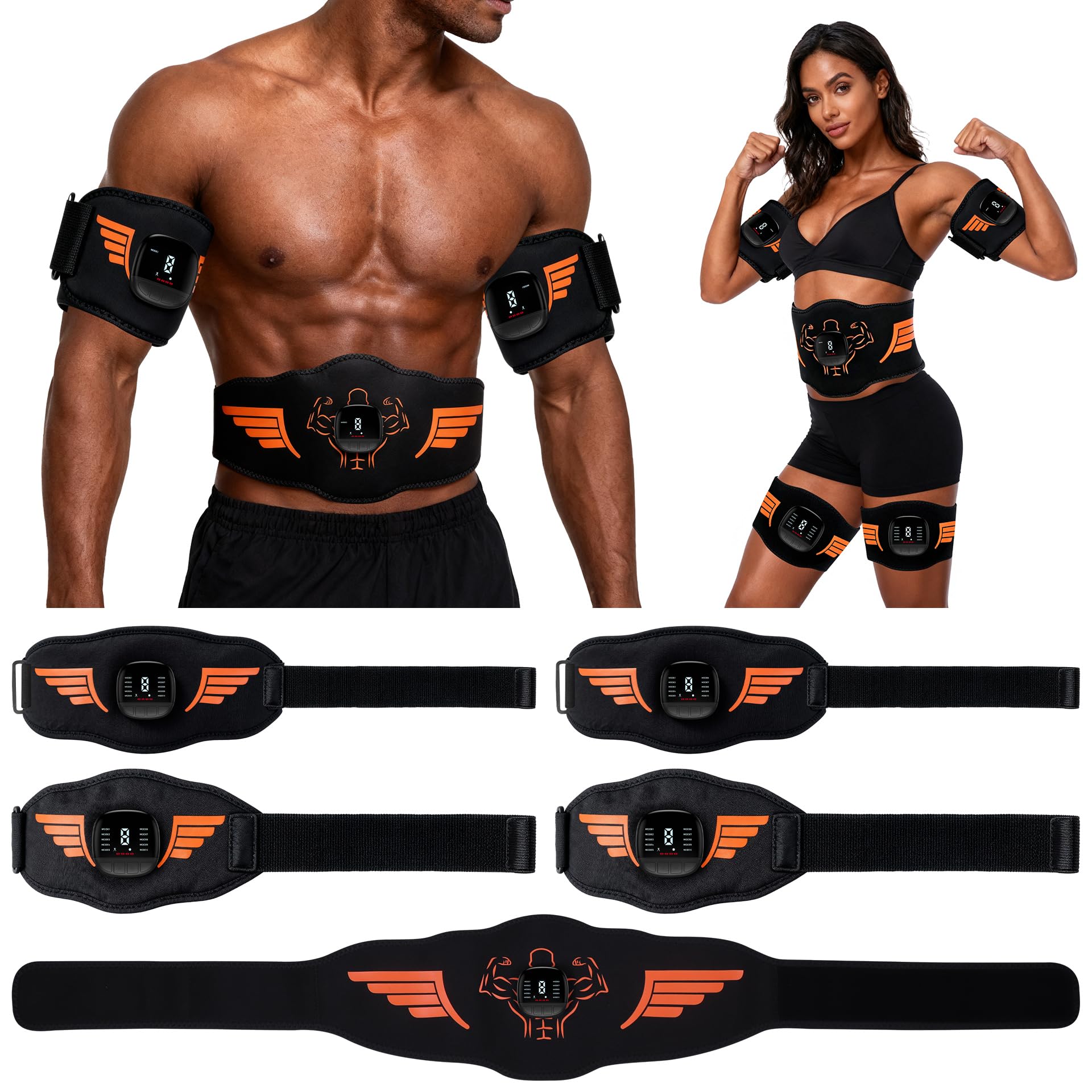 EMS Muscle Stimulator 5-Piece Set - Rechargeable Ab, Arms & Legs Stimulator for Core Strength, Body Toning & Workout Recovery, Watching TV, Working or Relaxing After Exercise to Use, Men & Women