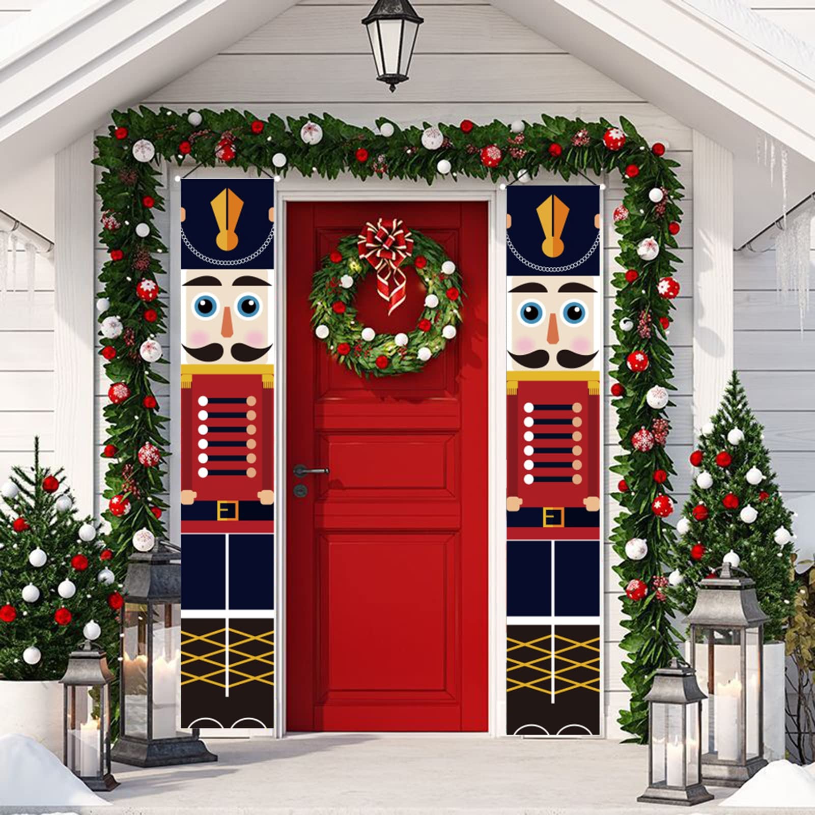 Lot De 2 Bannières De Noël Casse-Noisette Décoration Pour Porte D'entrée, Porche, Maison, Jardin, Cour, Porte, Intérieur Ou Extérieur, Fête D'enfants, Modèle De Soldat Grandeur Nature (D 72x13 Inch