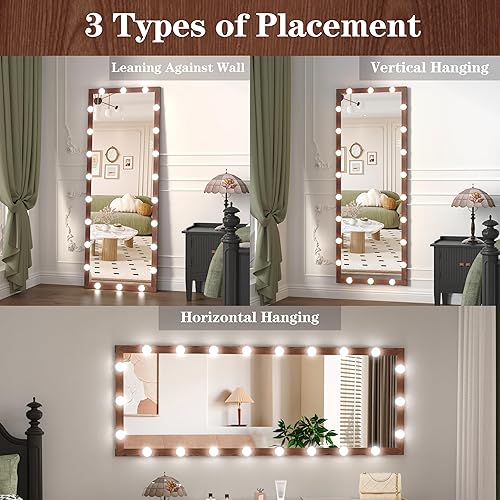 Miniatura 24 de ANYHI Full Length Mirror with Lights, 63" x 24" Full Lenth Vanity Mirror, 22 LED Bulbs, 3 Color Lights, Dimmable, Aluminum Thick Frame, for Dressing