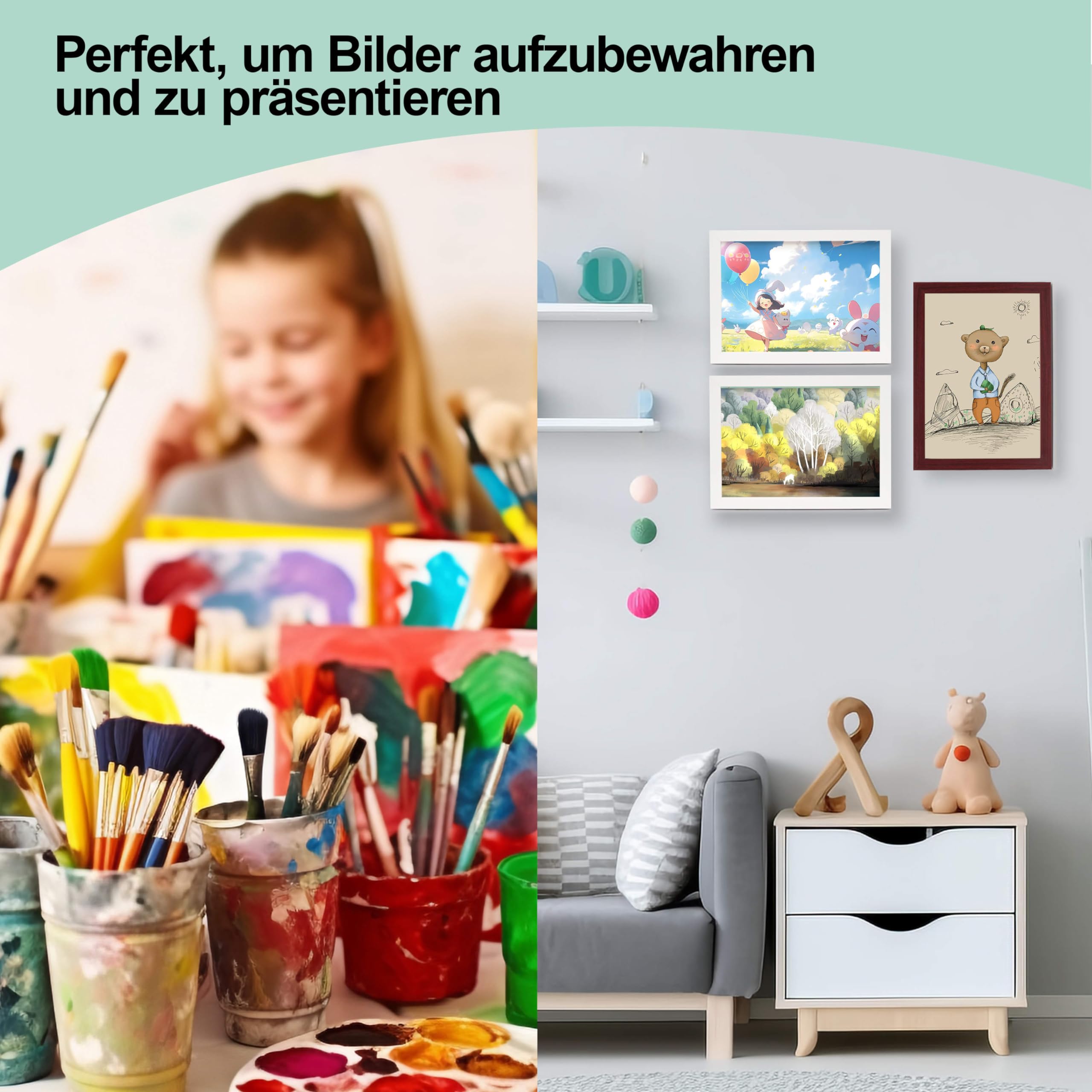 farout! Kinder Kunst Bilderrahmen Din A4 für Kinderzeichnungen, Rahmen aufklappbar, Kinderkunst Rahmen austauschbare Bilder, Ideal für Kinderbilder Kunstprojekte. (Weiß Set of 3)