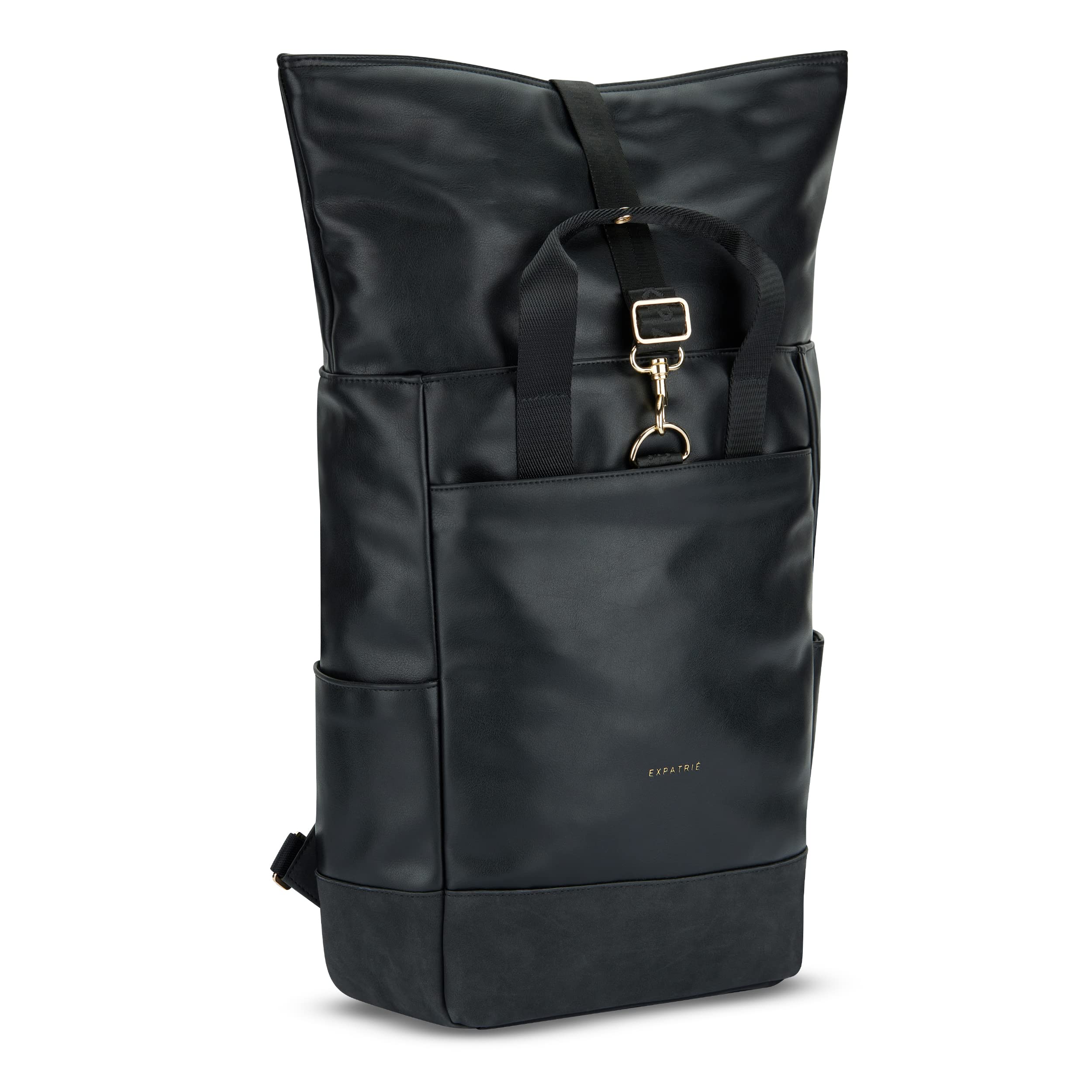 Expatrié Zaino Donna Nero - Adele - Zainetto Elegante per Università, Lavoro, Bici, Viaggio - Rolltop Grande con Vano per PC Portatile - Impermeabile