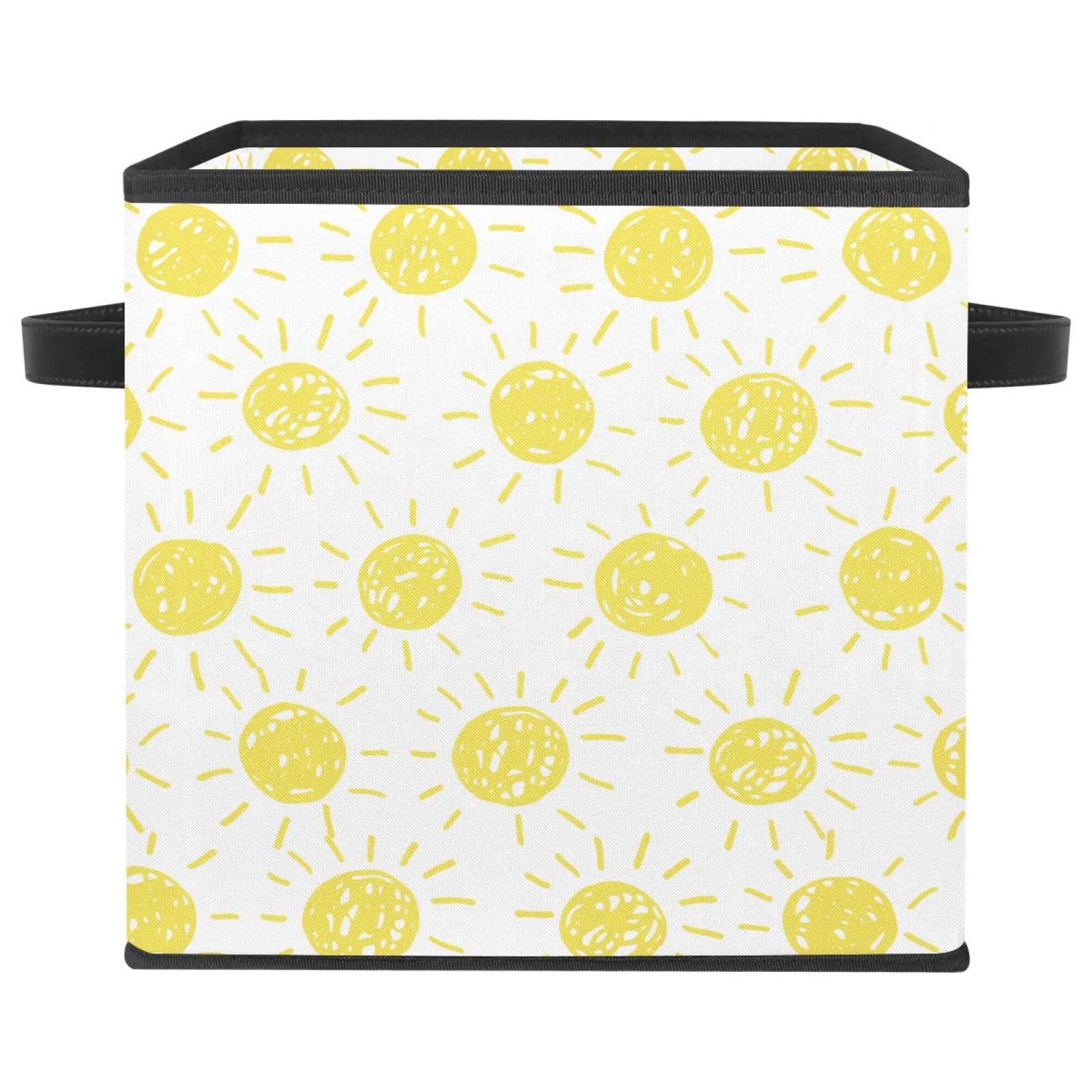 Boîte de rangement pliable cube Doodle Suns en tissu avec poignées