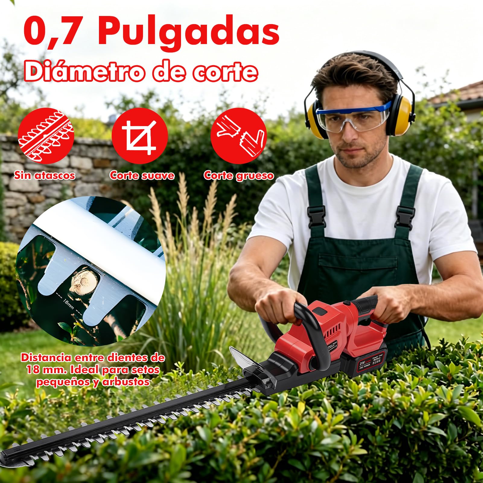 Cortasetos a Bateria Longitud Corte hasta 56cm, 21V Cortasetos Bateria con Baterías y Cargador, Podadora Eléctrico Inalámbrico, Corta Setos Jardin con 18mm Separación Entre Dientes para Seto Arbustos