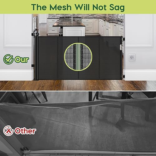 Miniatura 3 de Puertas de bebé retráctiles reforzadas de 55" de ancho con tiras reforzadas, puerta retráctil para perros interior/exterior para puerta, evita