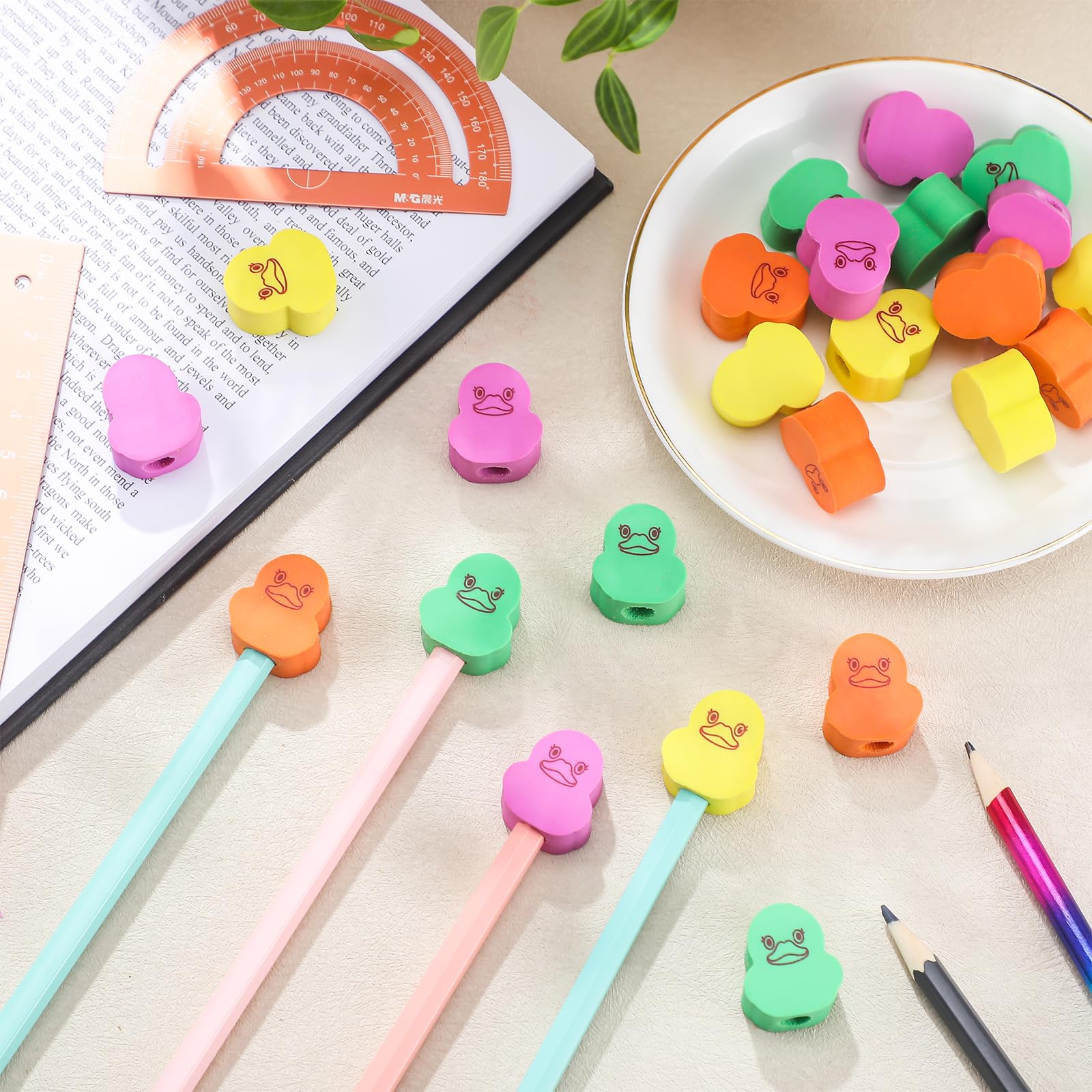 Confezione da 24 gomme da cancellare a forma di anatra a forma di piccola anatra, in gomma, da scrivania, per premi in classe, ricompensa per il gioco, forniture per il rientro a scuola