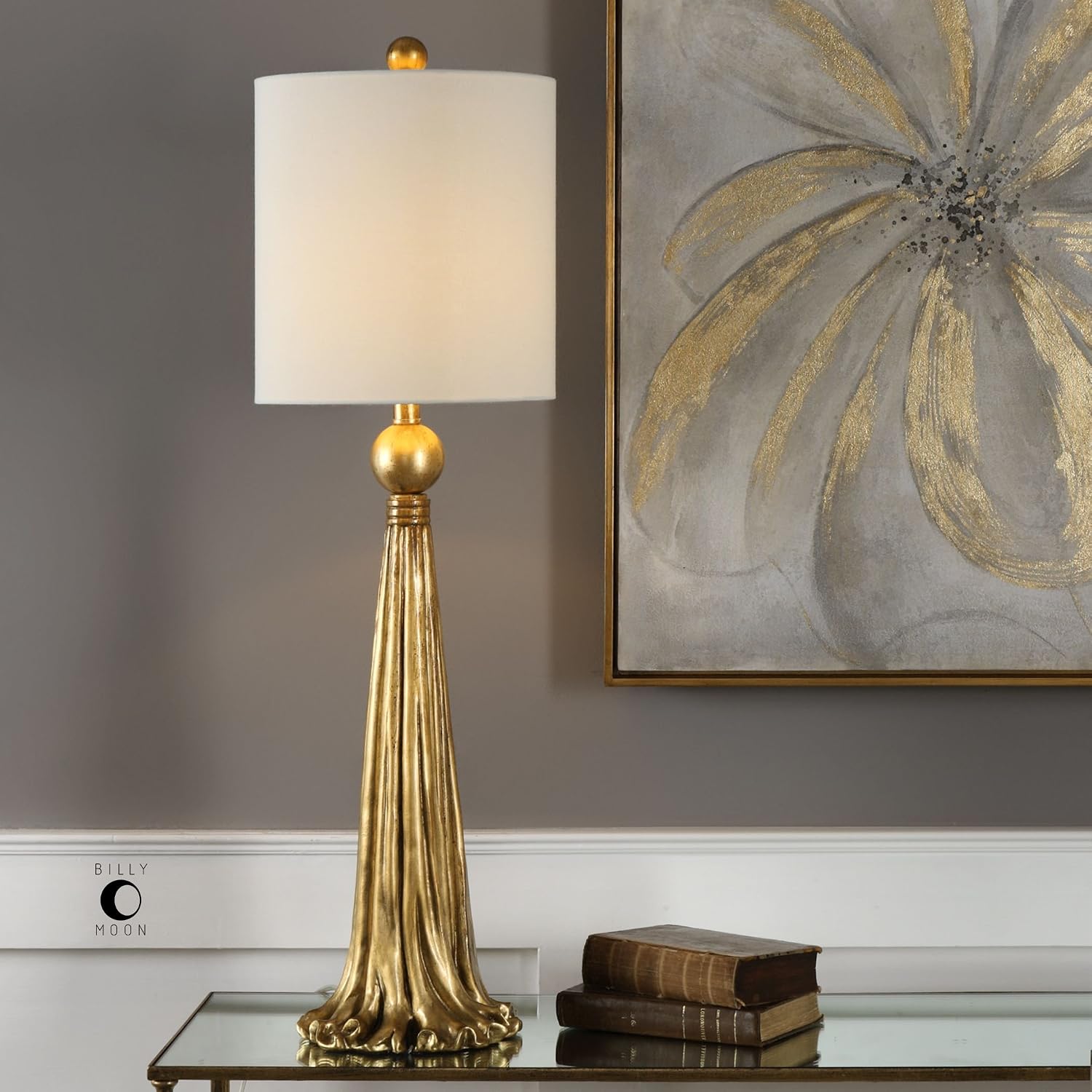 Elegant Gold White Drapery Tassel Table Lamp | Swag Romantic Tall