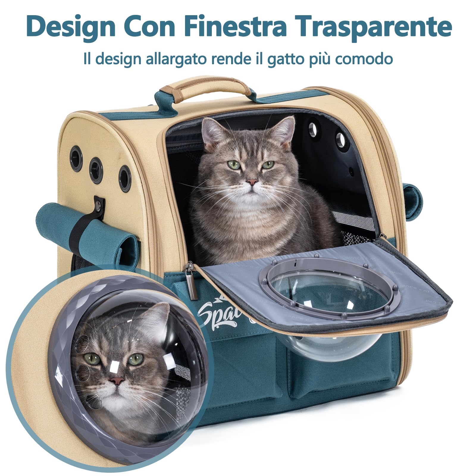 Galatée Zaino Espandibile Per Animali Domestici, Zaino Per Gatti e Cani Approvato Dalle Compagnie Aeree, Borsa Traspirante Per Gatti Per Viaggi, Escursioni, Campeggio e Attività All'Aperto(Kaki)