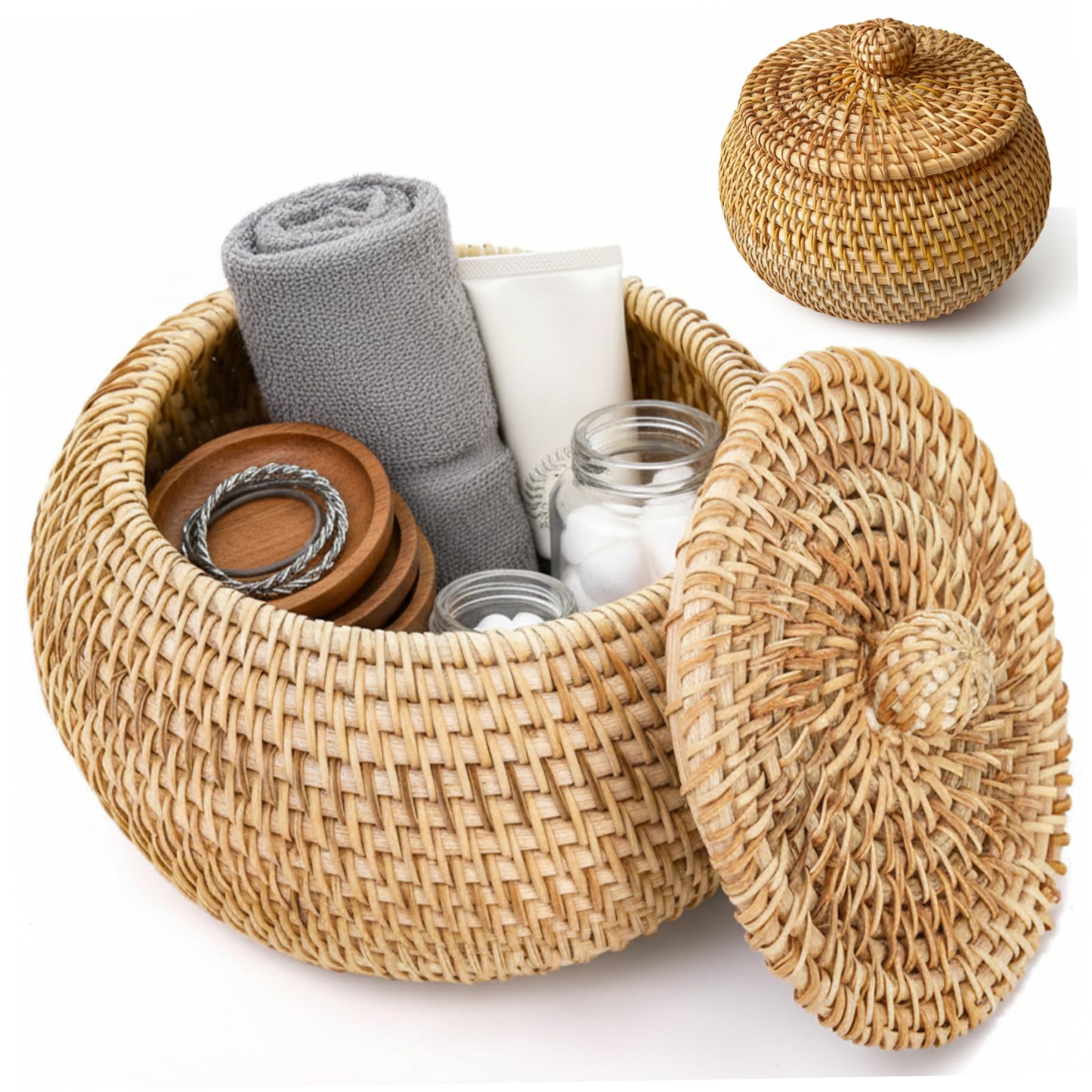 Cesta de mimbre pequeña para decoración de baño y estantes rústicos