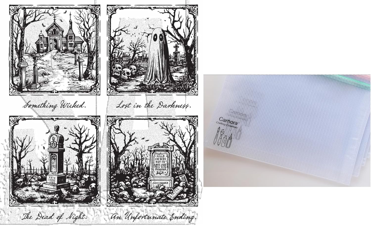Tim Holtz Stampers Anonymous Framed Frights Cling Stamp, CMS494, Carnora Mesh Storage Bag