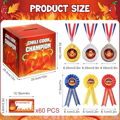 Miniatura 2 de Cholemy Juego de 67 urnas de Chili Cook off Contest con 60 tarjetas de votación y 1 urna, 3 cintas de premio de trofeos, 3 medallas de trofeos para