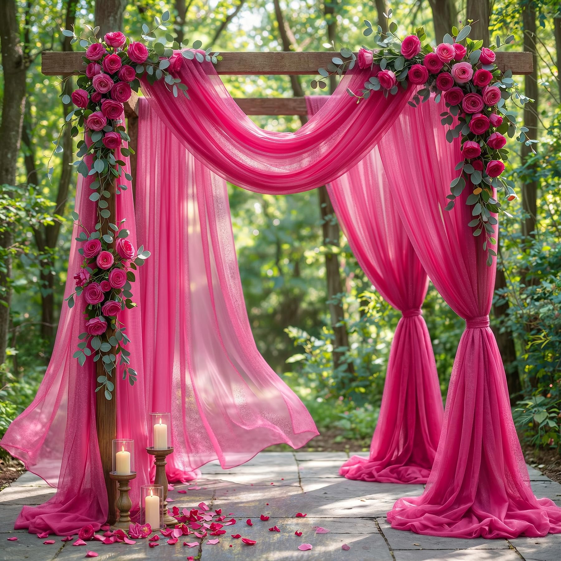 Wedding Arch Draping Fabric, 2 Panels 30" x 20Ft Hot Pink Sheer Curtain Drapes Extra Wide &amp; Long Backdrop Curtains for Bridal Shower Backdrop Outdoor Party Arches Church Ceremony Decoration