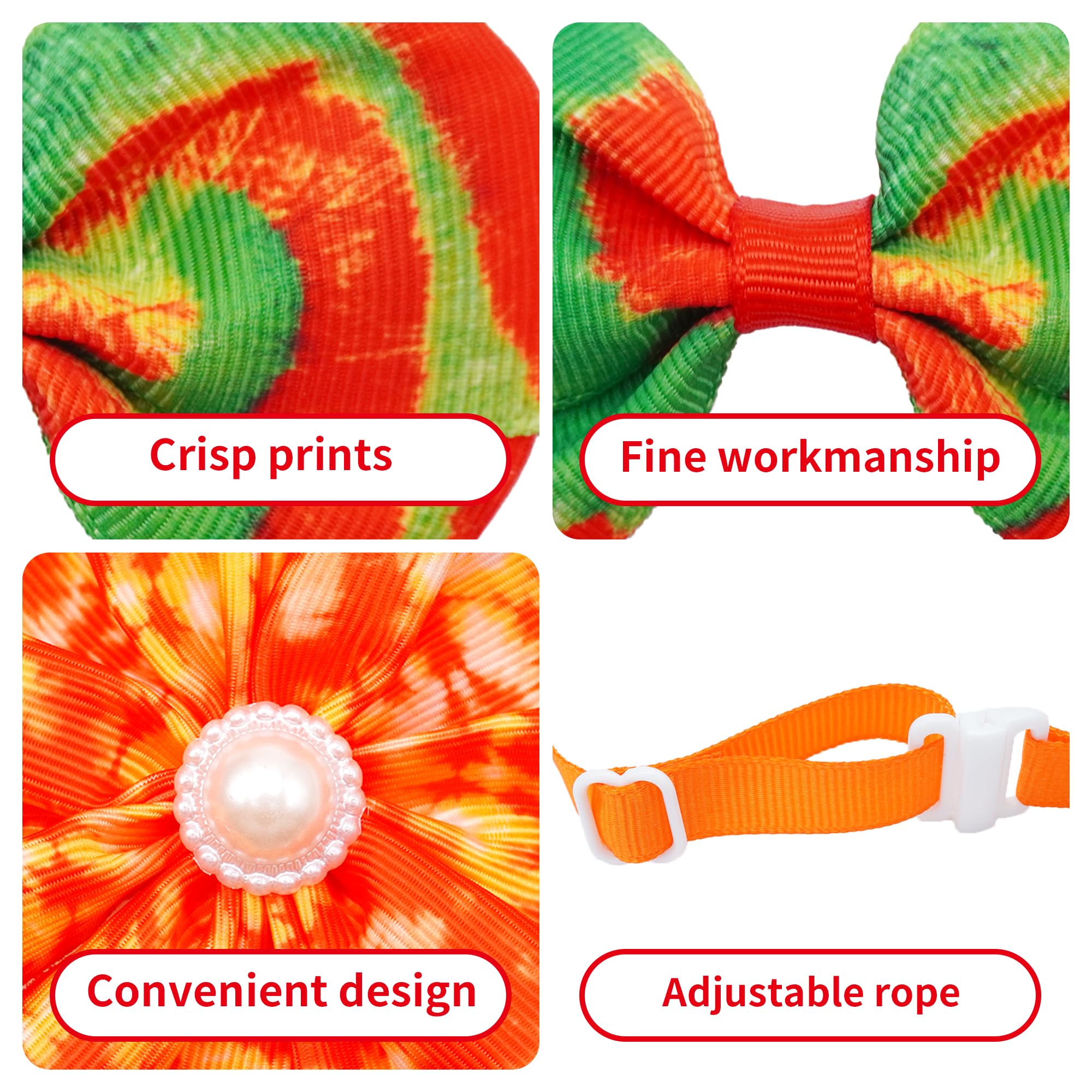 La confezione da 120 fiocchi per cani tie dye include 60 collari per cani, fiori e papillon, 20 papillon con collare regolabile, 40 fiocchi per capelli per ragazze, femmine, ragazzi, cani