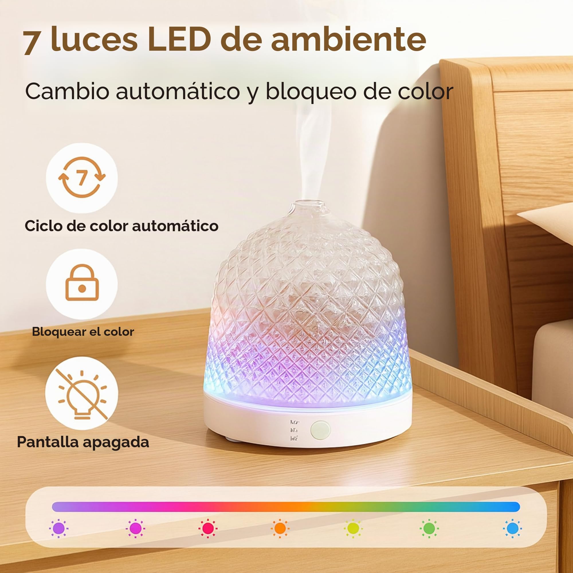 ALMA Difusor y humidificador de aceites Esenciales con depósito de Cristal de 200 ml - aromaterapia Elegante con Vidrio, iluminación LED de Ambiente, 10 Horas de Niebla tranquilizadora (Gold Rose)