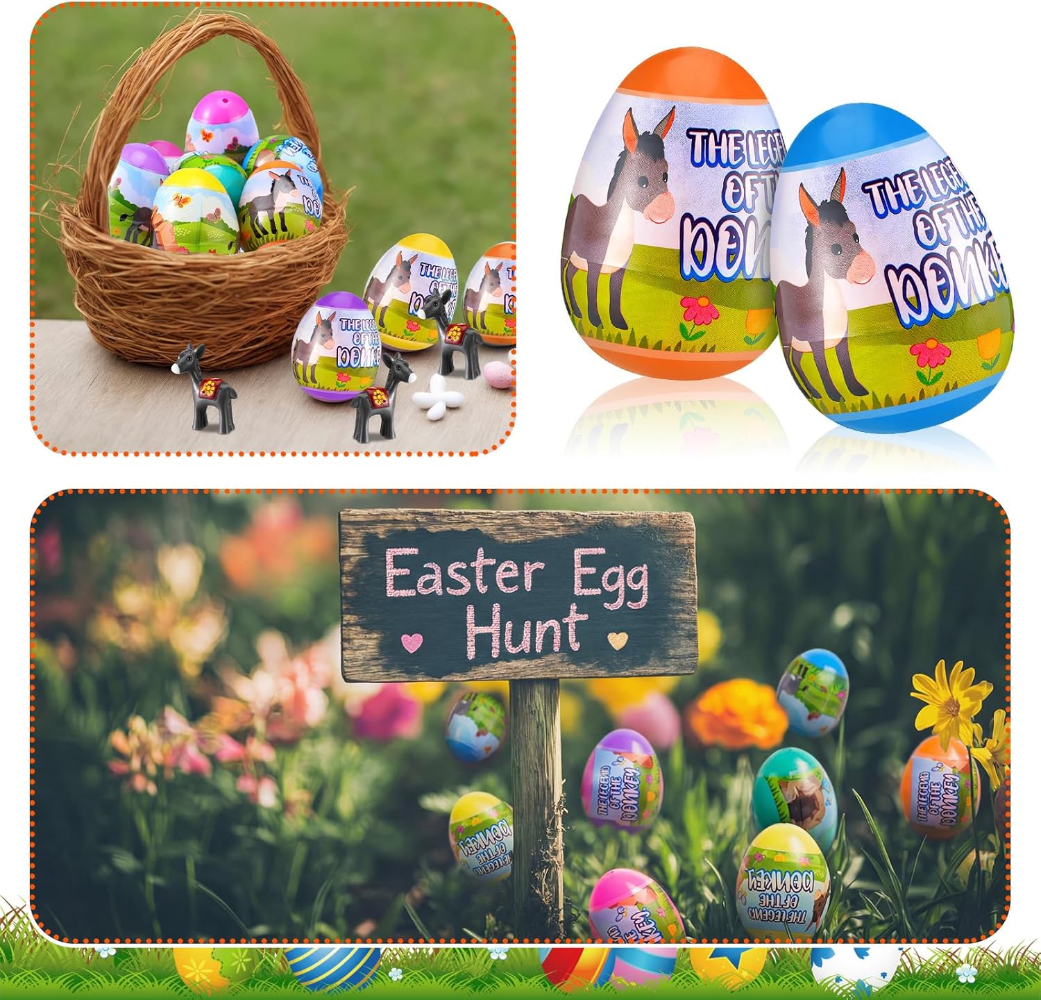 Civaner 48 Pcs Donkey Prefilled Easter Eggs for Kids Christian Filled Plastic Easter Eggs Legend of The Donkey Egg Basket Stuffers for Palm Sunday School Church Party Favors Hunt Prize Gift