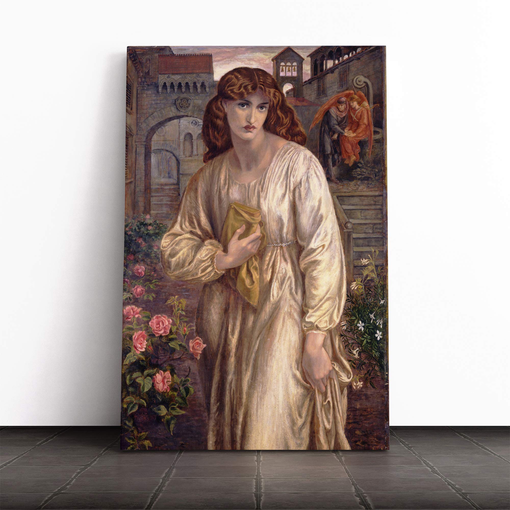 Dante Gabriel Rossetti Salutation of Beatrice Canvas Print | Gallery Wrapped 30mm Frame Wall Art | 30x20 inches | Ready to Hang | Modern Picture | Living Room Bedroom Lounge Office