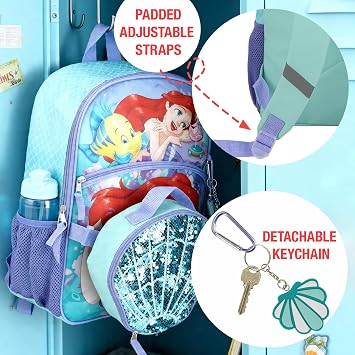Bioworld Kids The Little Mermaid 16 5-Piece Backpack and Lunchbox Set