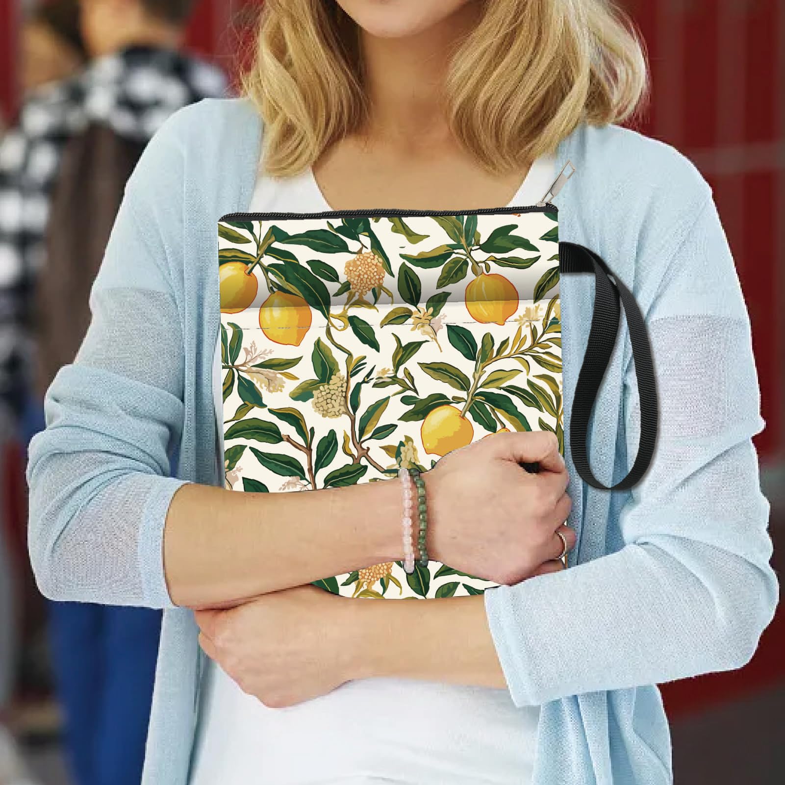 CRASPIRE Lemon Book Sleeve Cloth Book Cover 11x9Inch Double Sided Book Cloth Watercolor Green Leaf Reusable Books Protector for Paperbacks Hardcover Notebook Journal Textbooks Bible Handheld Ribbon - Image 3