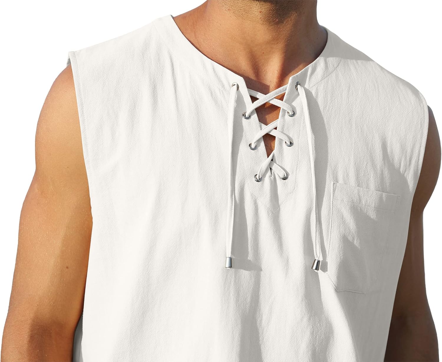 KUYIGO Men's Fashion Beach Sleeveless Shirts Hippie Tank Top Linen Viking Tunic for Summer - Image 5
