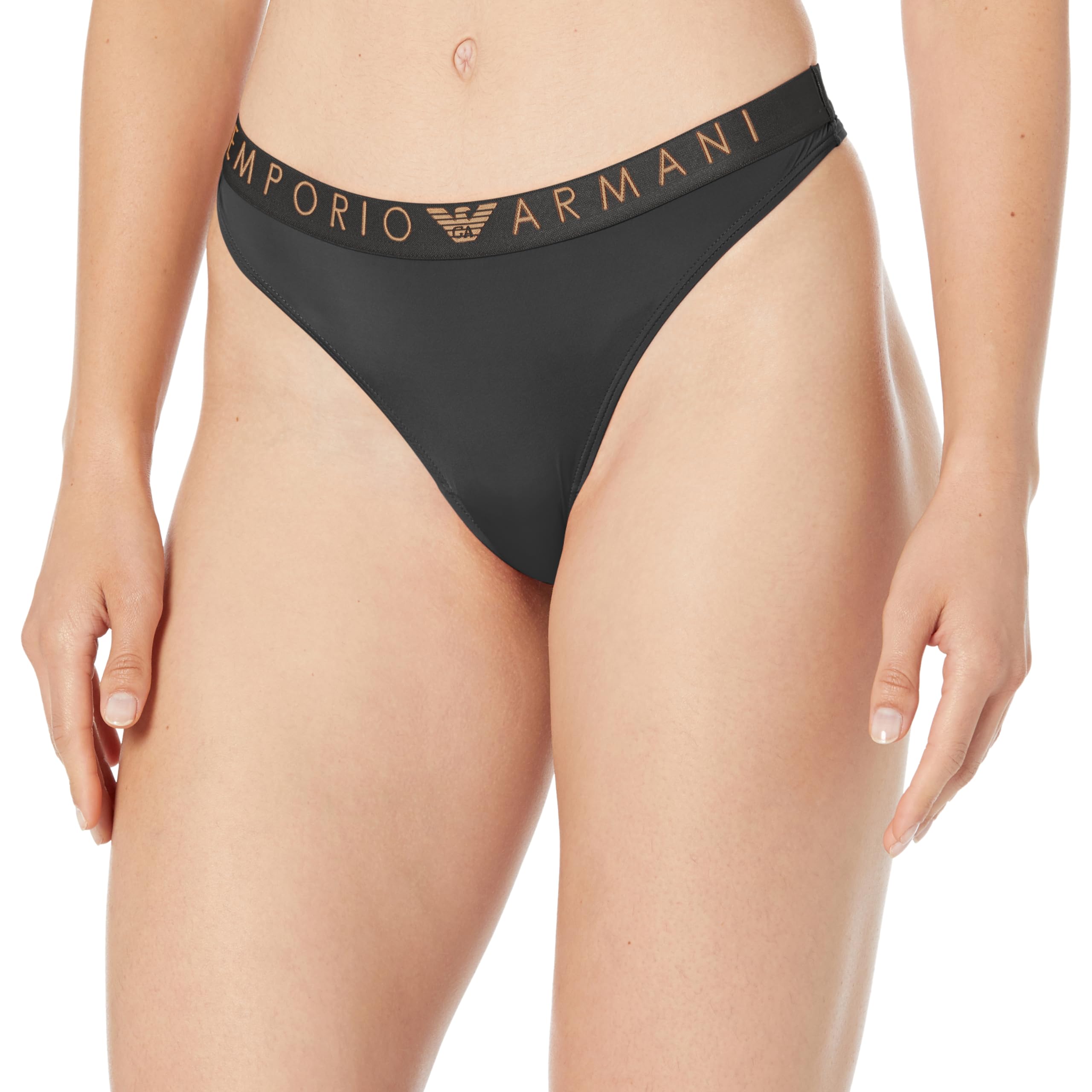 Emporio Armani Underwear Women's Women's Thong Iconic Microfiber Thong Panties, Black,