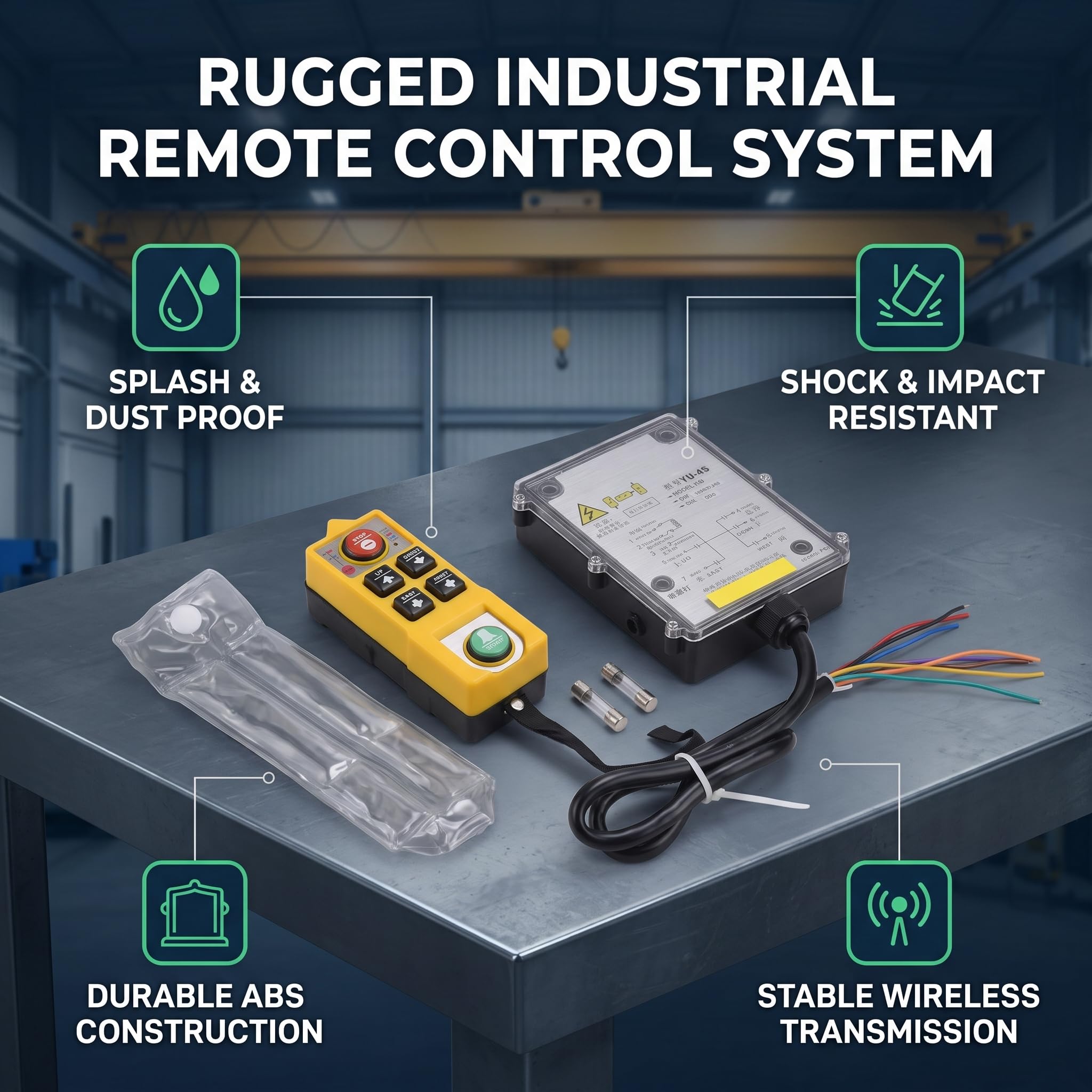 Micro Argano Elettrico 4S con Telecomando Wireless 800MHz, Kit Argano Industriale IP68 con Controllo Remoto per Paranco Elettrico a 24V