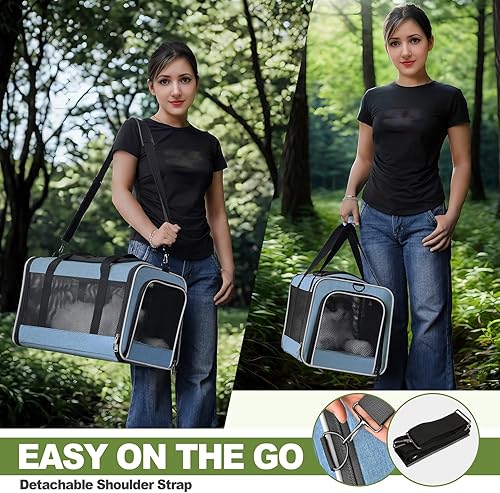 Miniatura 7 de Transportador para gatos de 18 x 11 x 11 pulgadas, bolsa de viaje para mascotas de lados suaves de más de 15 libras, jaula portátil para perros