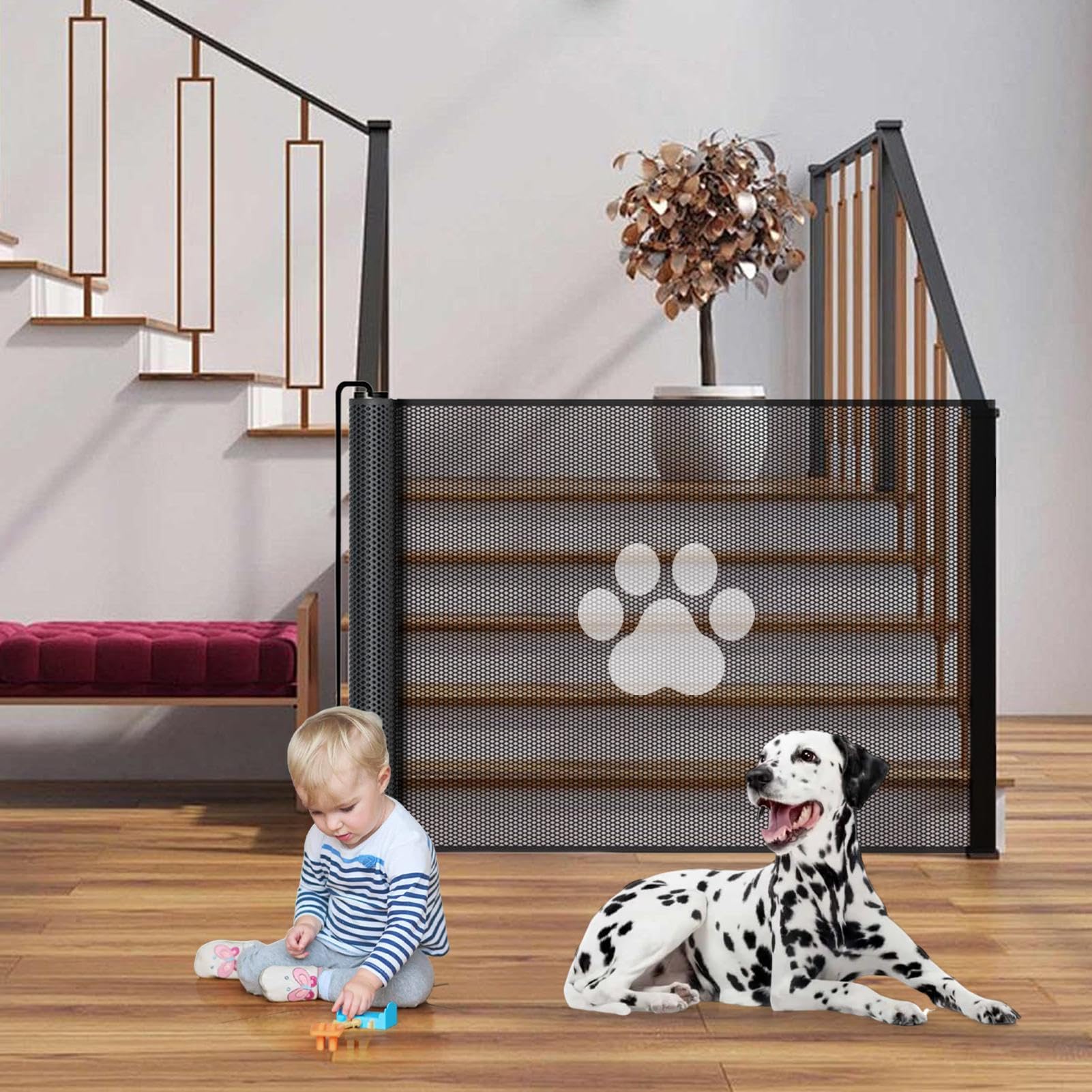 Barreras Retráctiles para Bebés Barrera Extensible De Malla para Mascotas | Accesorios Para Puertas Ventanas Chimeneas Jardín Cocina Balcón Piscina Pasillo Escaleras