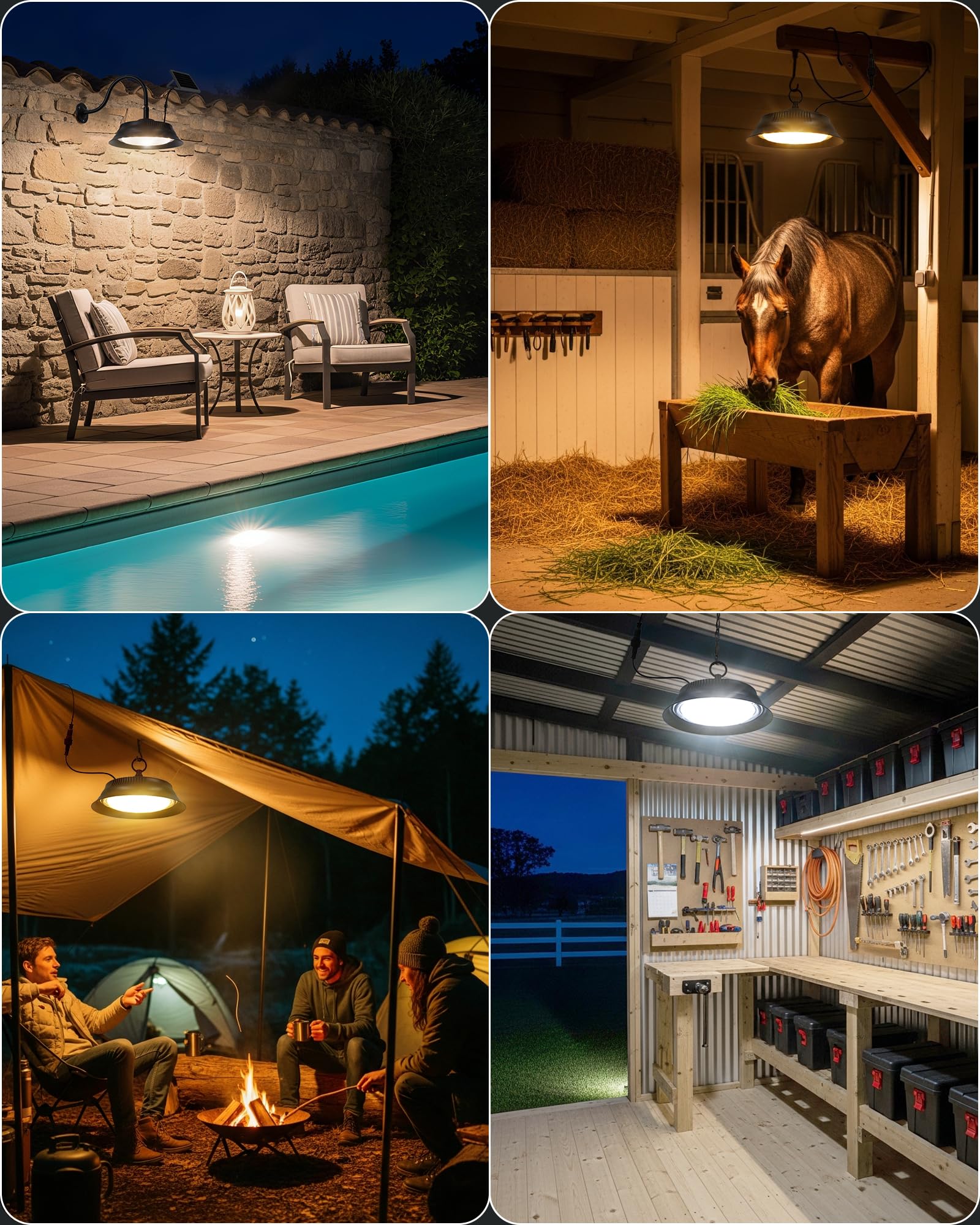 Lampe Solaire Extérieure Intérieure avec Télécommande Minuterie, 3 Températures de Couleur, Luminosité Réglable 5000mAh Installation Murale Suspension pour Jardin Allée Garage Pergola