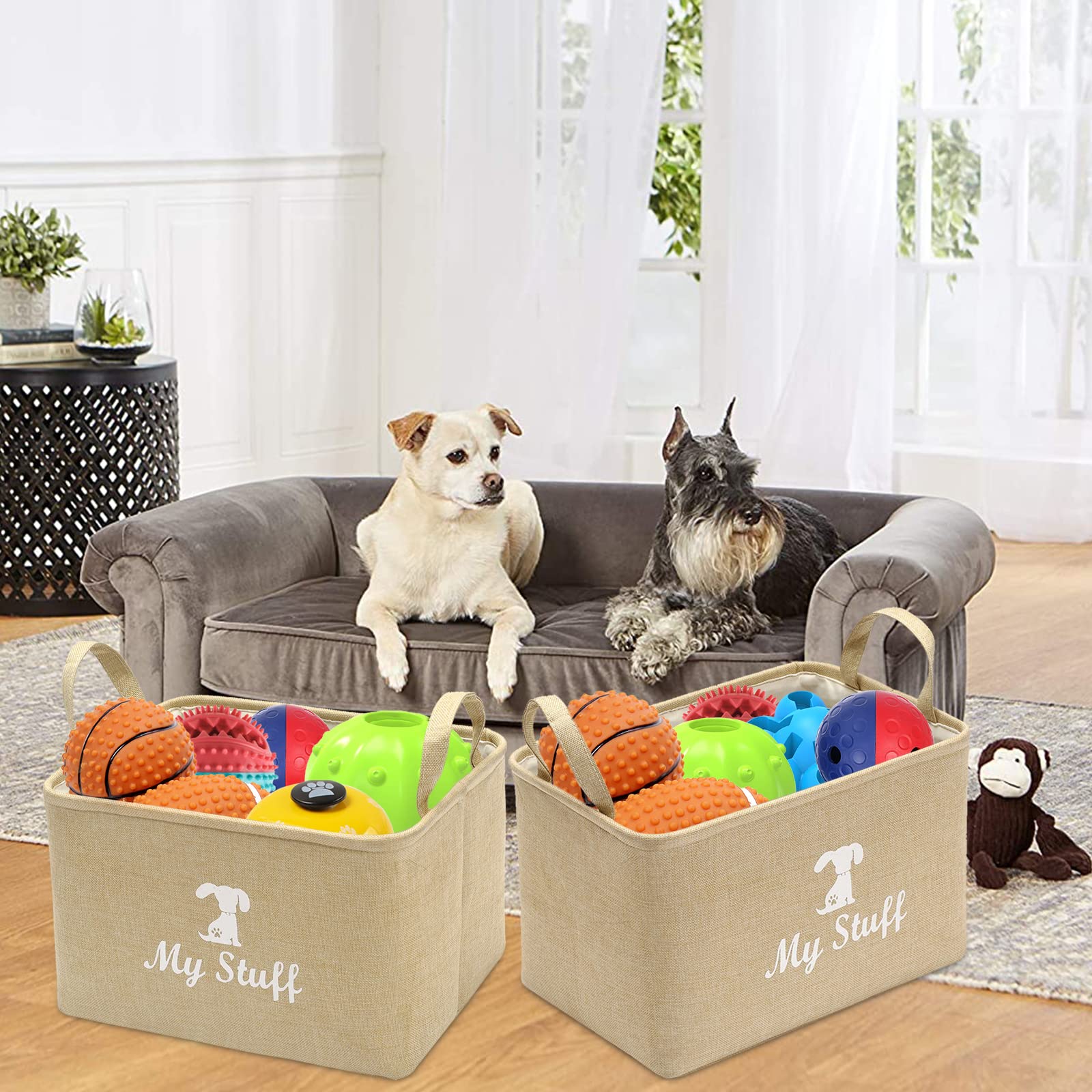 Cestino Per Giochi Animali Domestici - Portaoggetti In Corda Beige/Grigio, Pieghevole - Foto 3